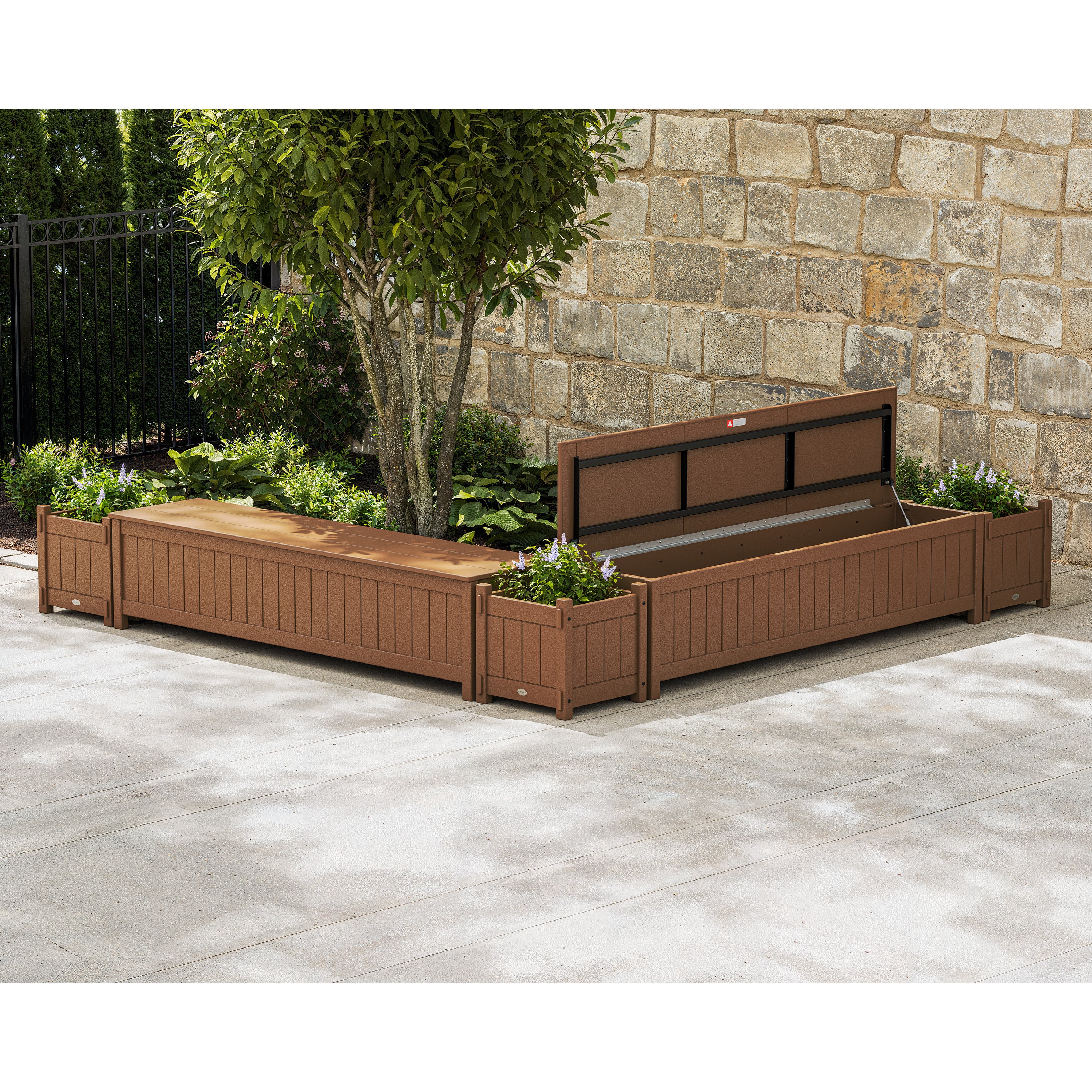 POLYWOOD® 72" Vineyard L- Shaped Planter Storage Bench Corner Set