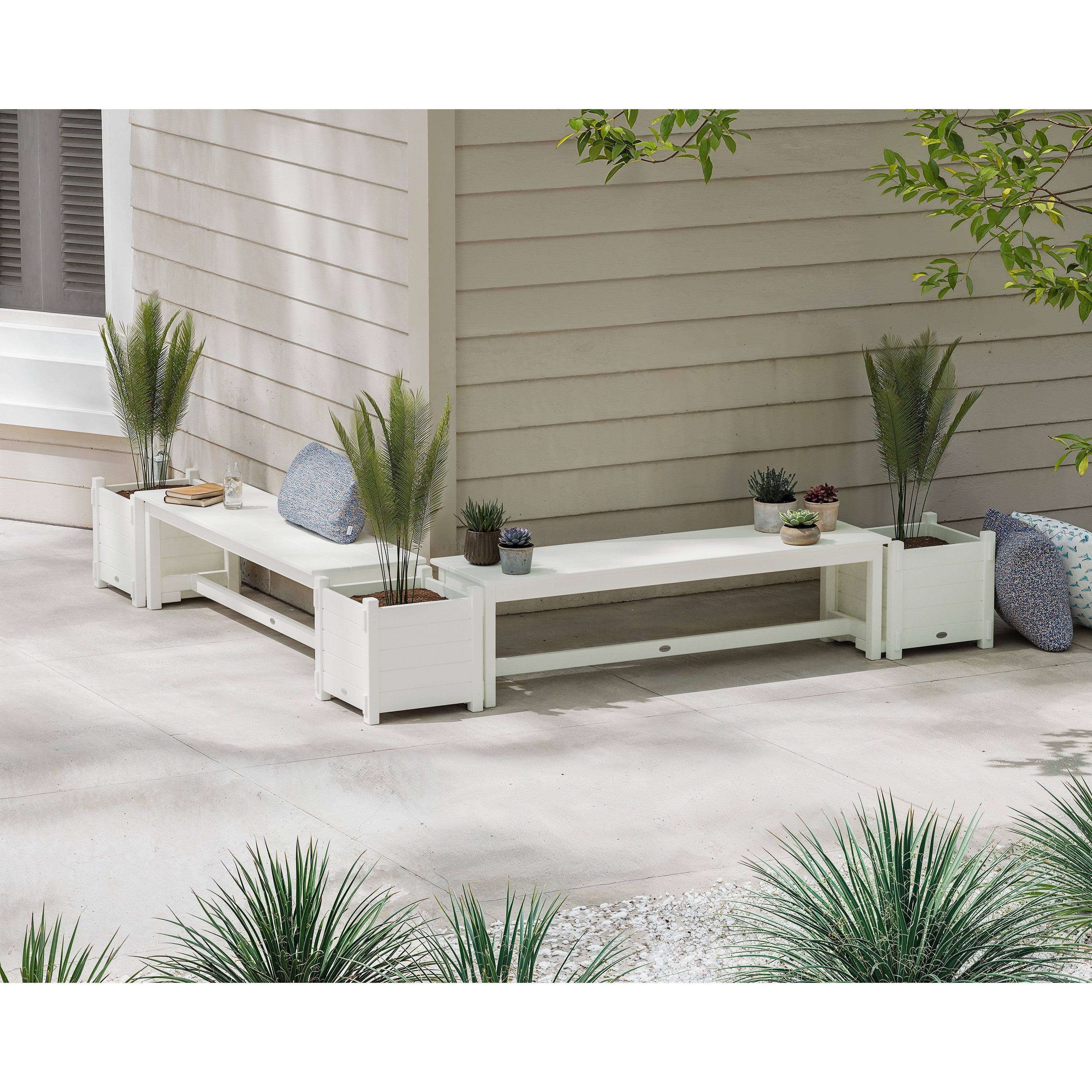 POLYWOOD® 60" Nautical L- Shaped Planter Bench Corner Set