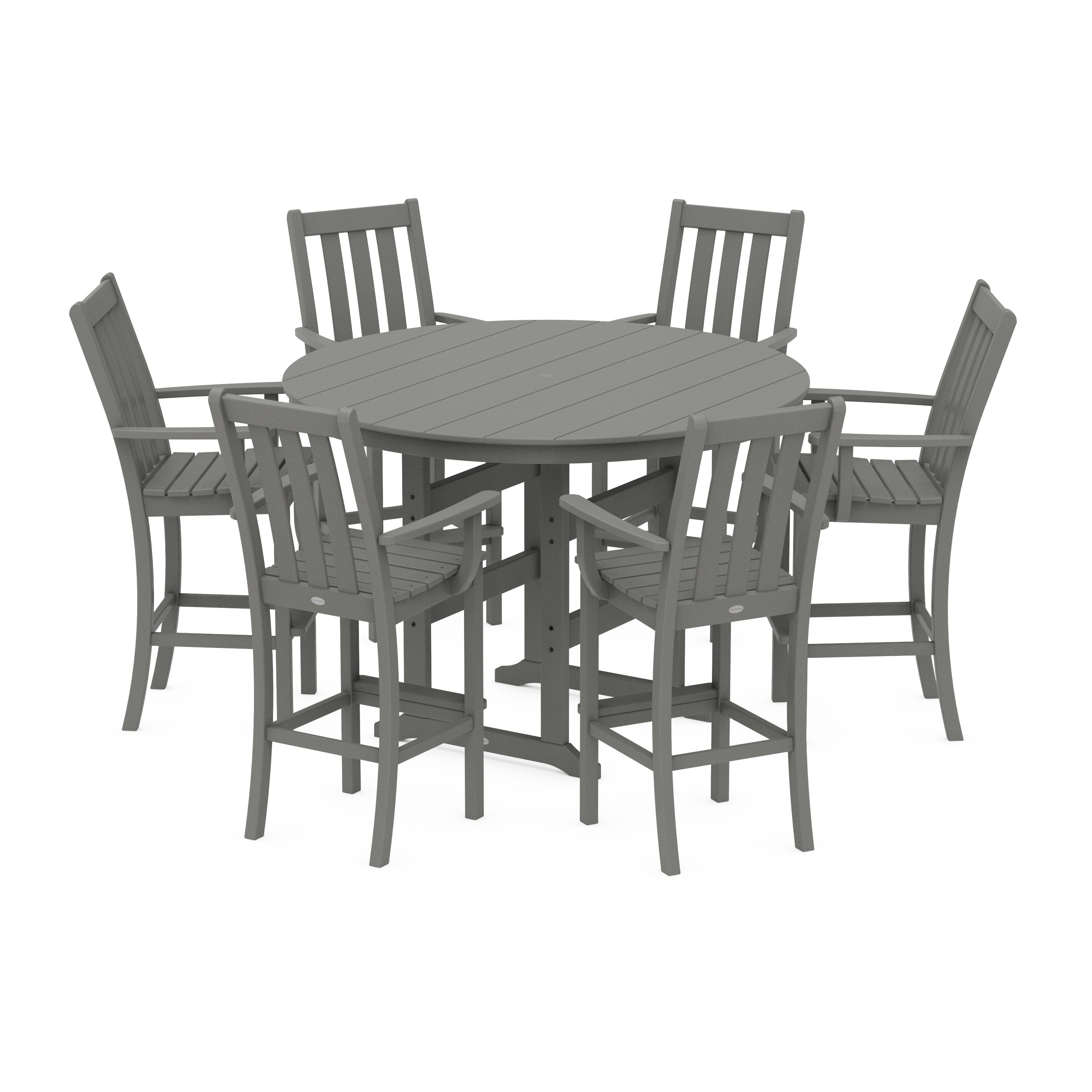 POLYWOOD® Vineyard 7-Piece Arm Chair Round Farmhouse Bar Set