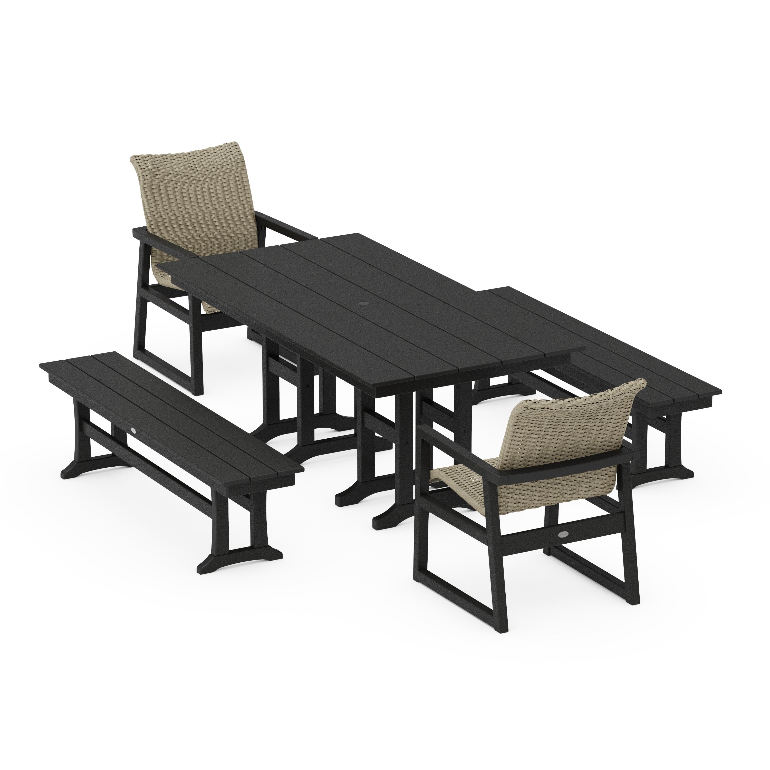 EDGE Woven 5-Piece Farmhouse Dining Set with Benches