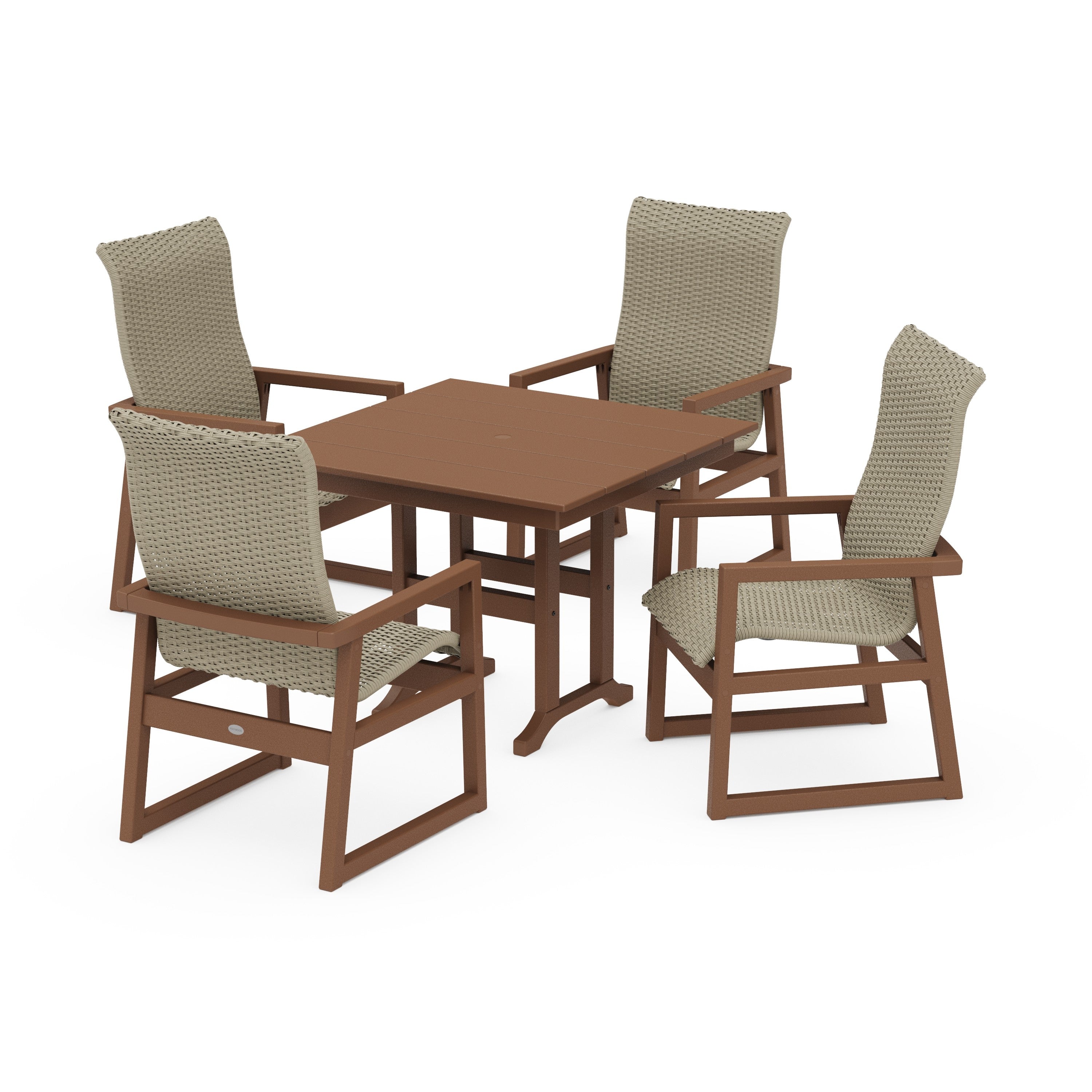 POLYWOOD® EDGE Woven Highback 5-Piece Farmhouse Dining Set