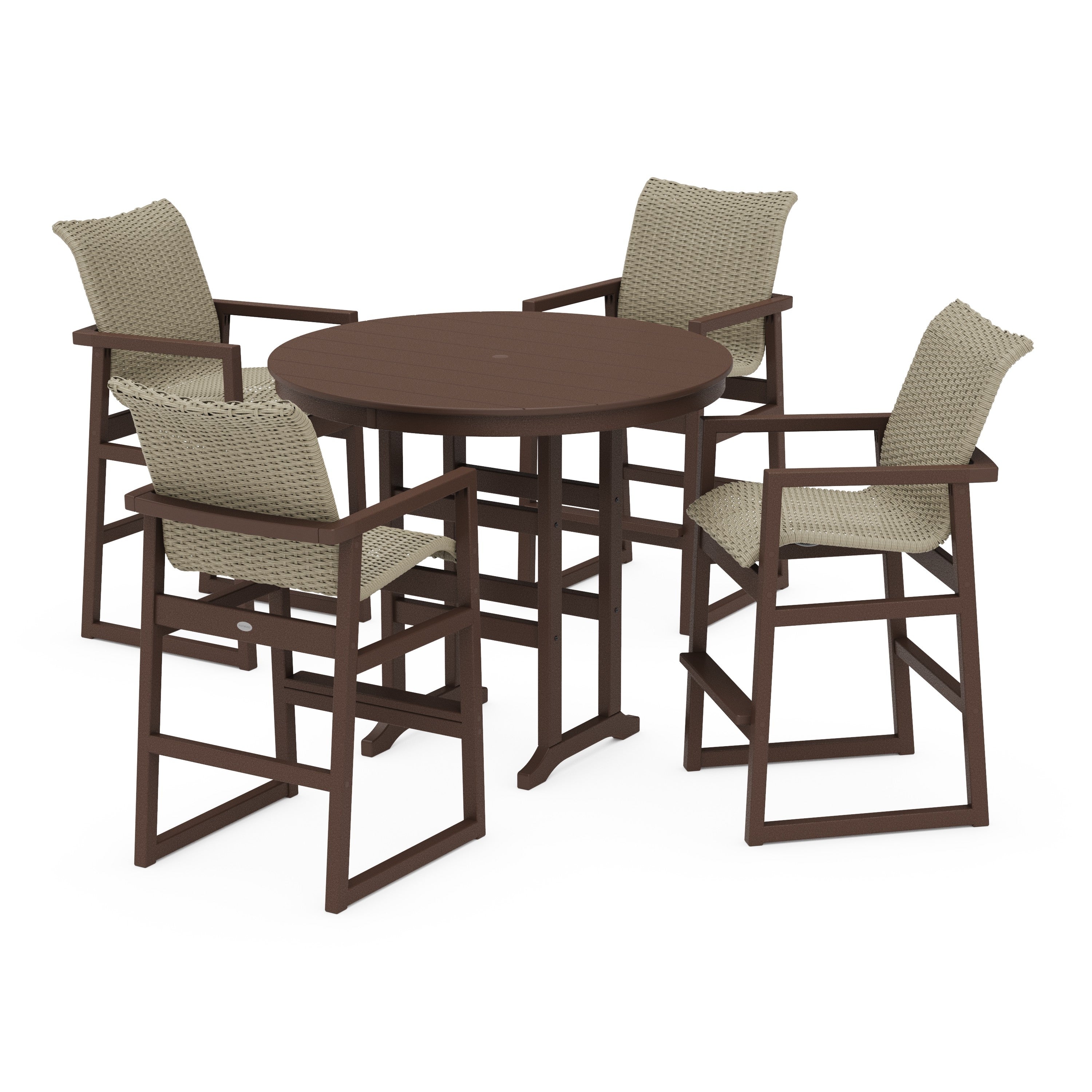 POLYWOOD® EDGE Woven 5-Piece Round Farmhouse Bar Set
