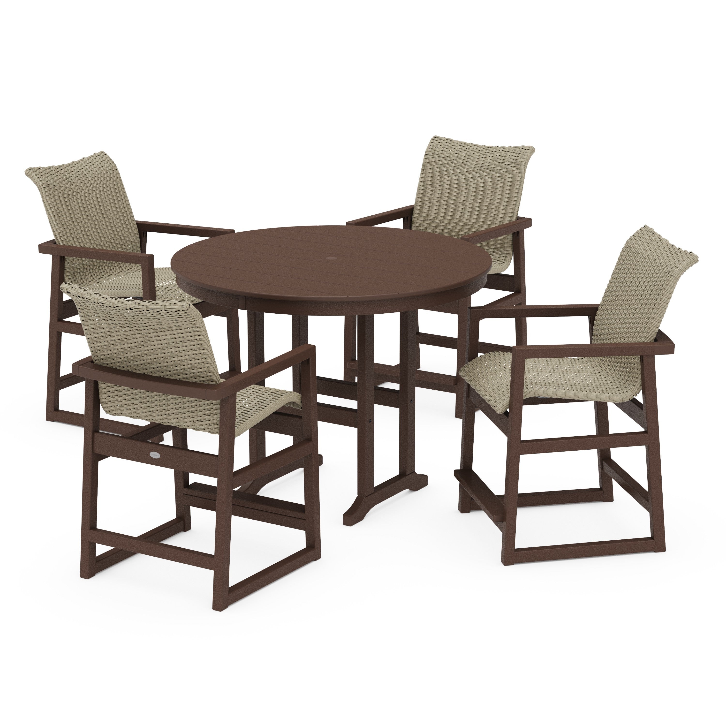 POLYWOOD® EDGE Woven 5-Piece Round Farmhouse Counter Set