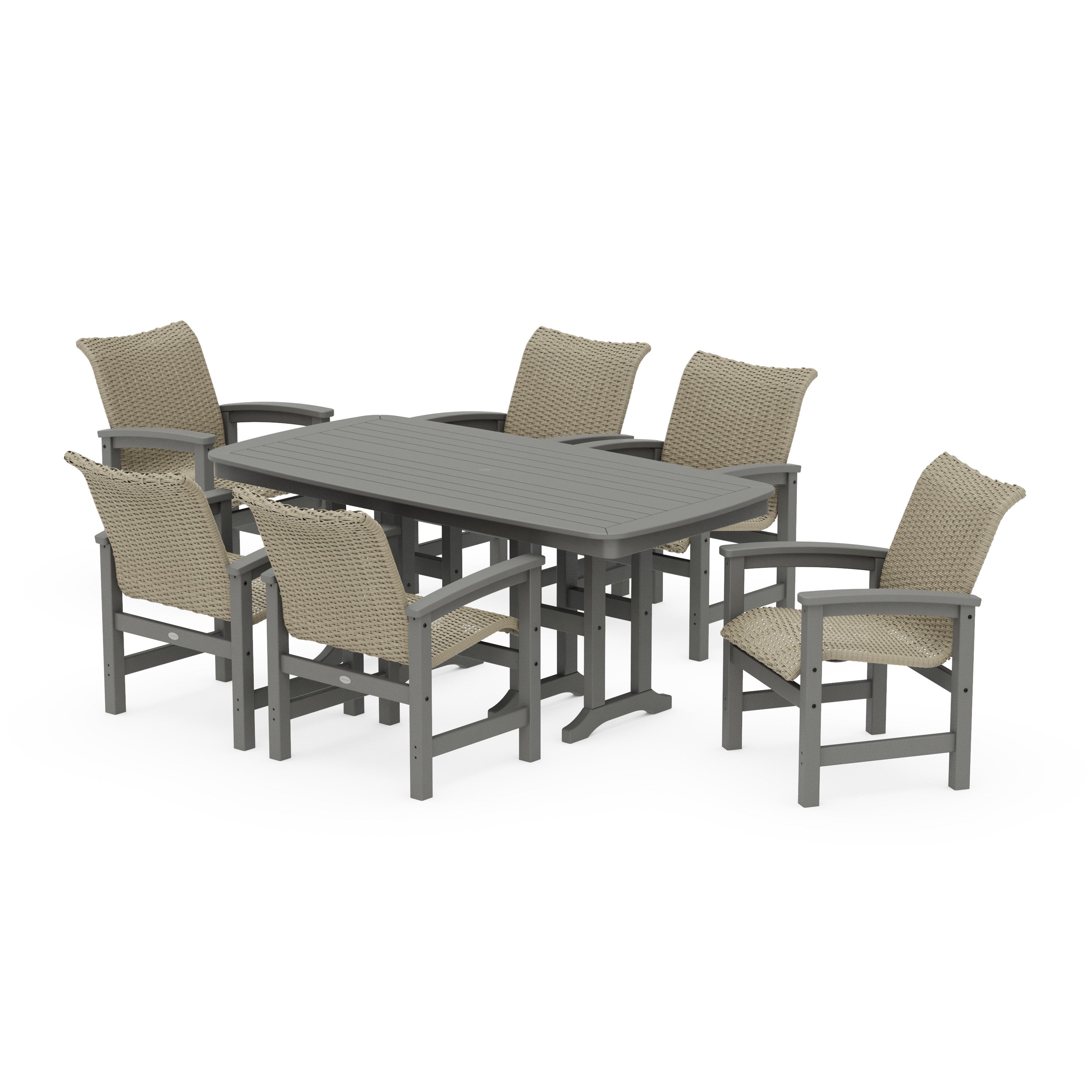 Coastal Woven Arm Chair 7-Piece Dining Set