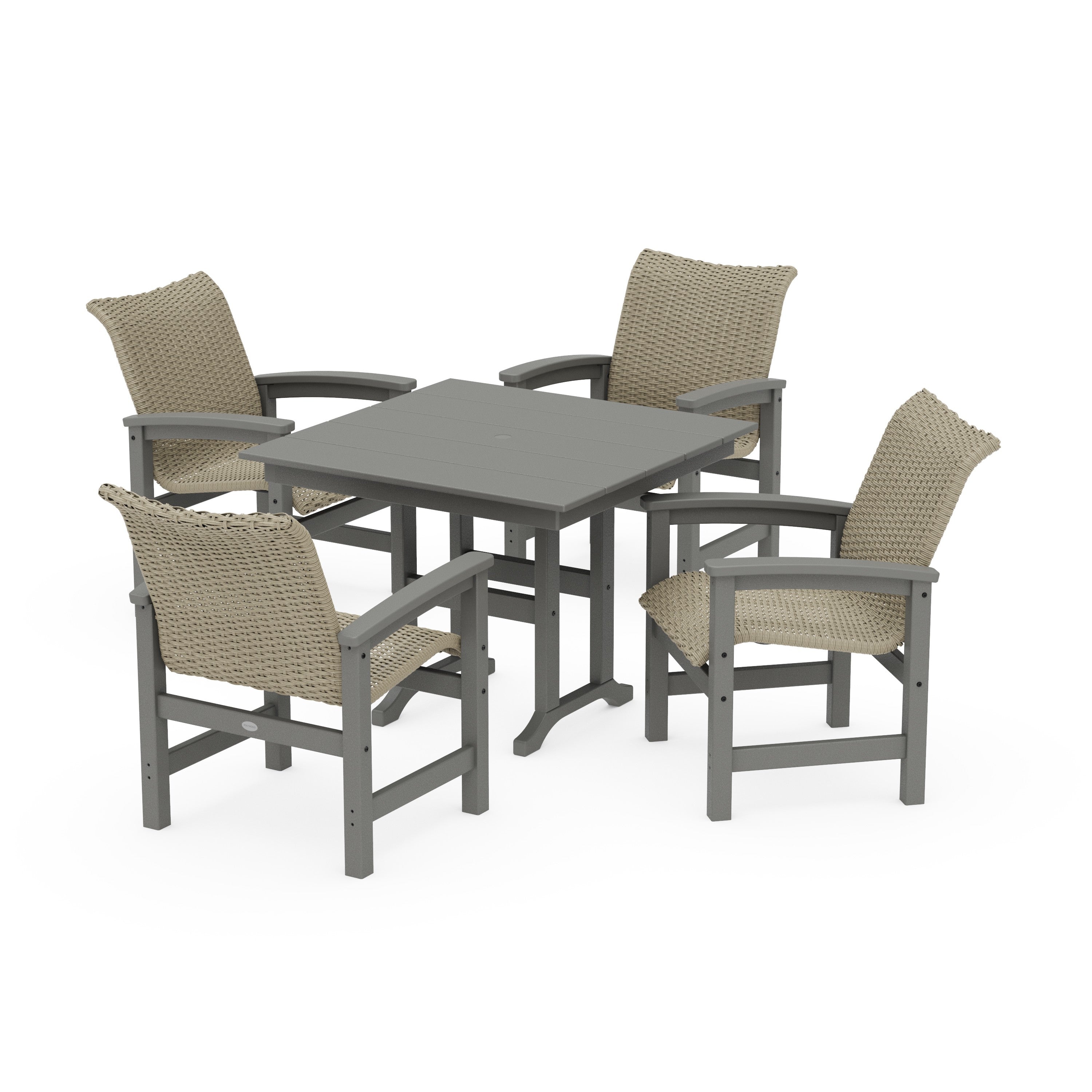 POLYWOOD® Coastal Woven 5-Piece Farmhouse Dining Set