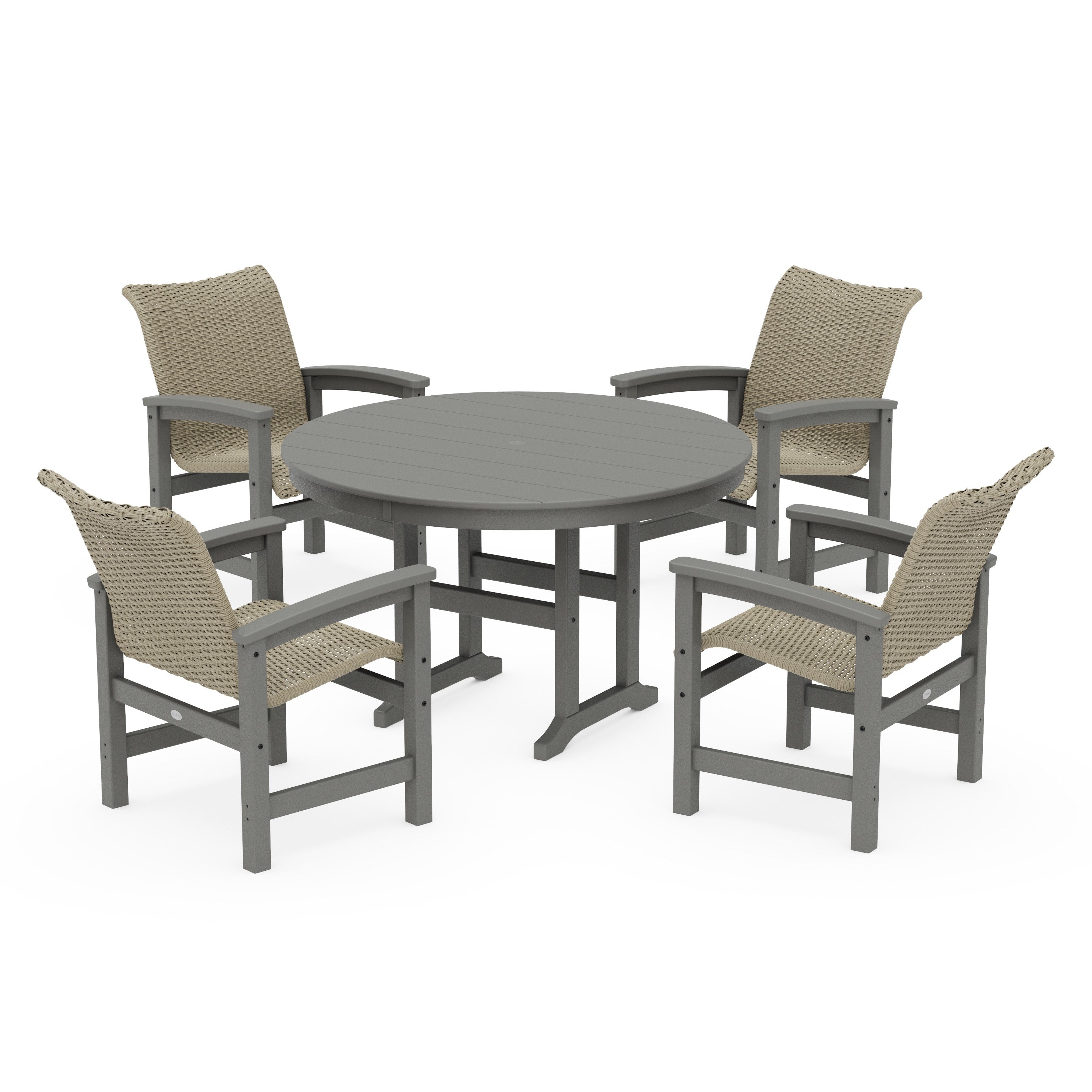 POLYWOOD® Coastal Woven 5-Piece Round Farmhouse Dining Set