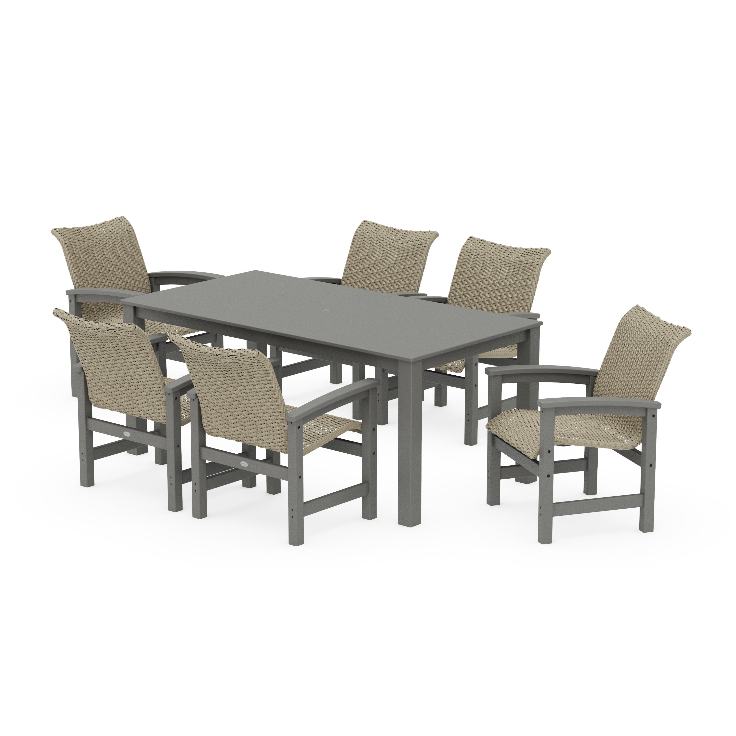 POLYWOOD® Coastal Woven Arm Chair 7-Piece Parsons Dining Set