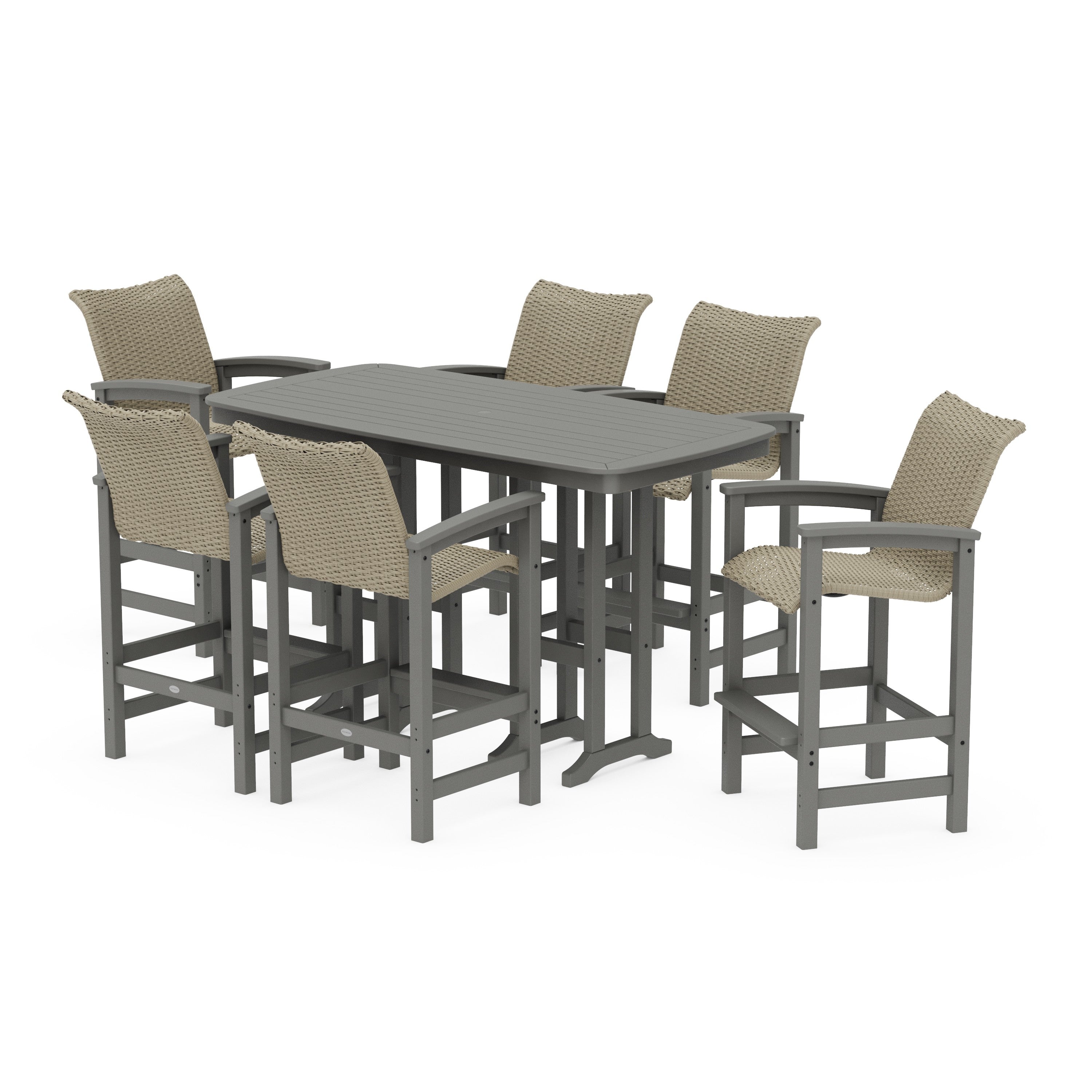 POLYWOOD® Coastal Woven Arm Chair 7-Piece Bar Set