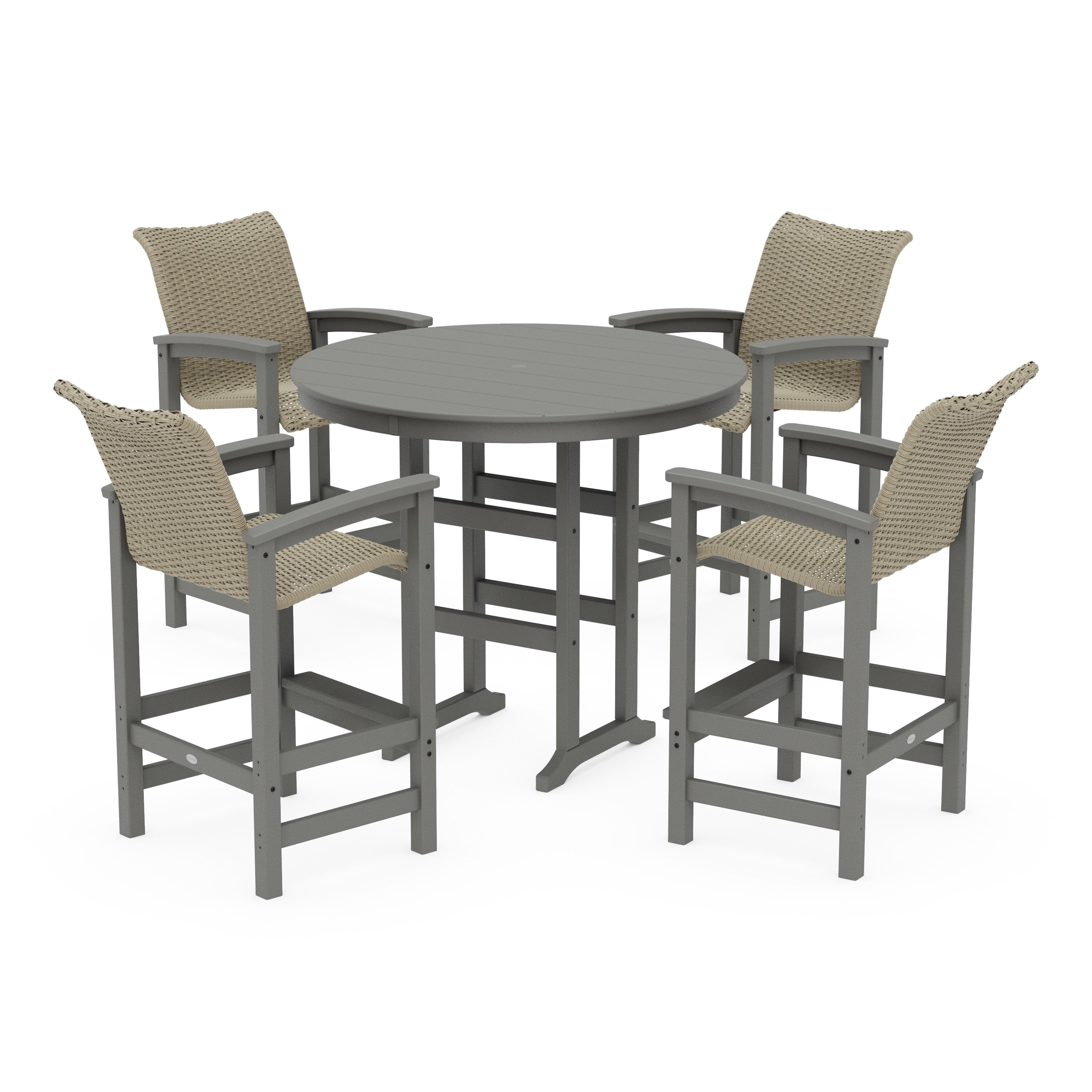 POLYWOOD® Coastal Woven 5-Piece Round Farmhouse Bar Set