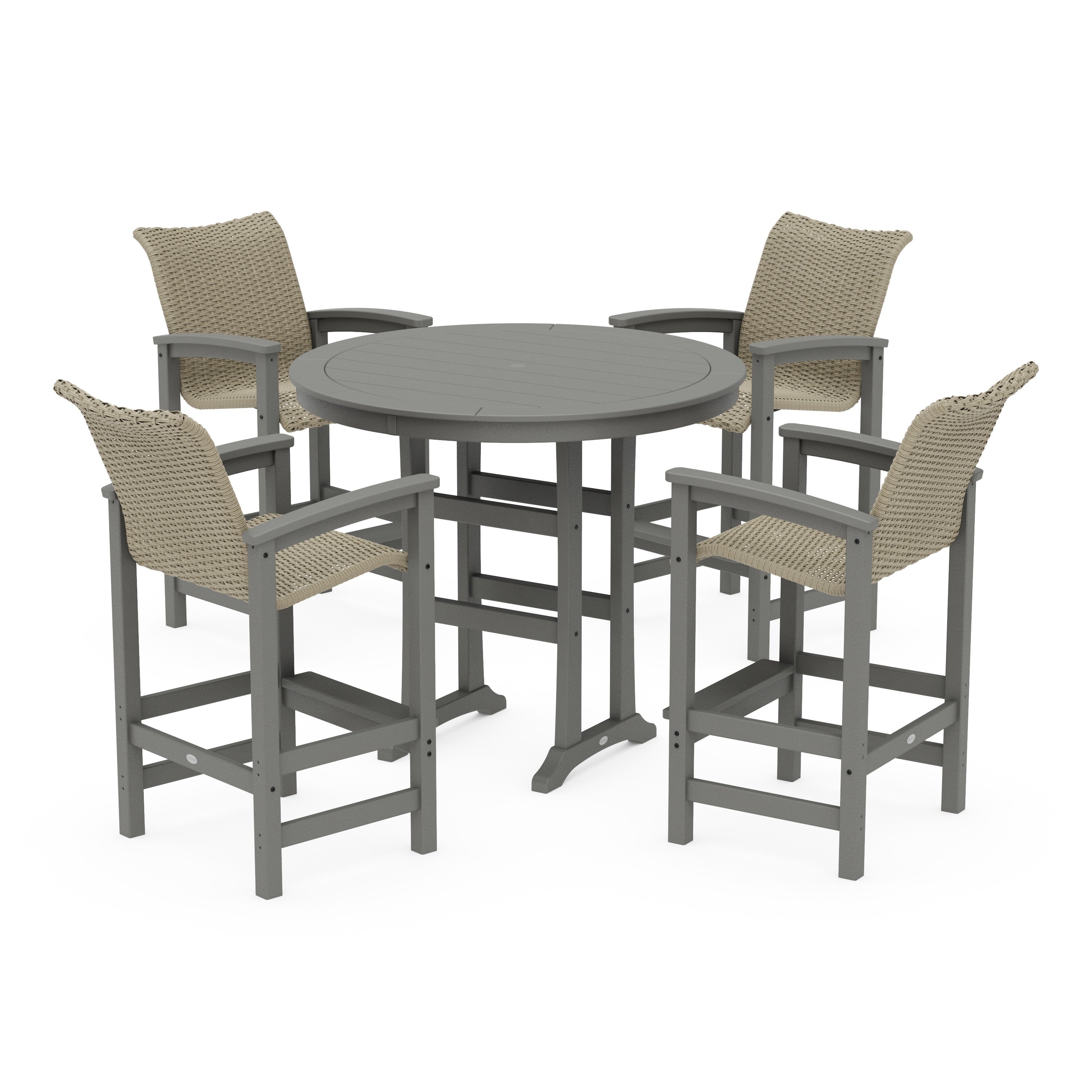POLYWOOD® Coastal Woven 5-Piece Round Bar Set