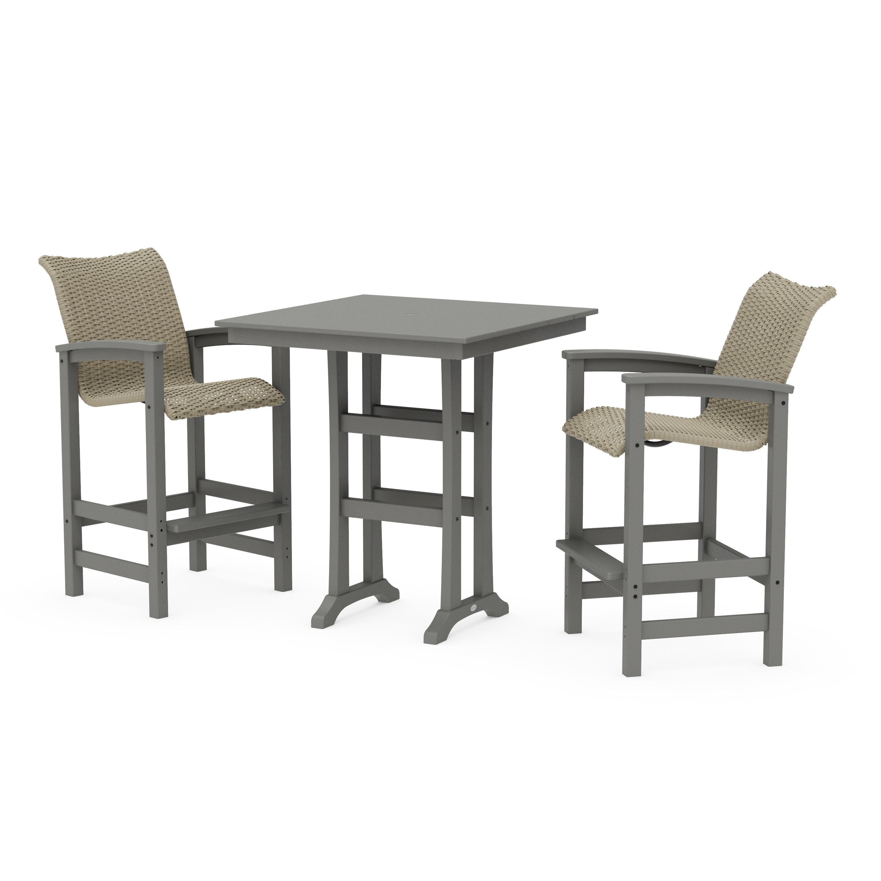 POLYWOOD® Coastal Woven 3-Piece Farmhouse Bar Set with Trestle Legs