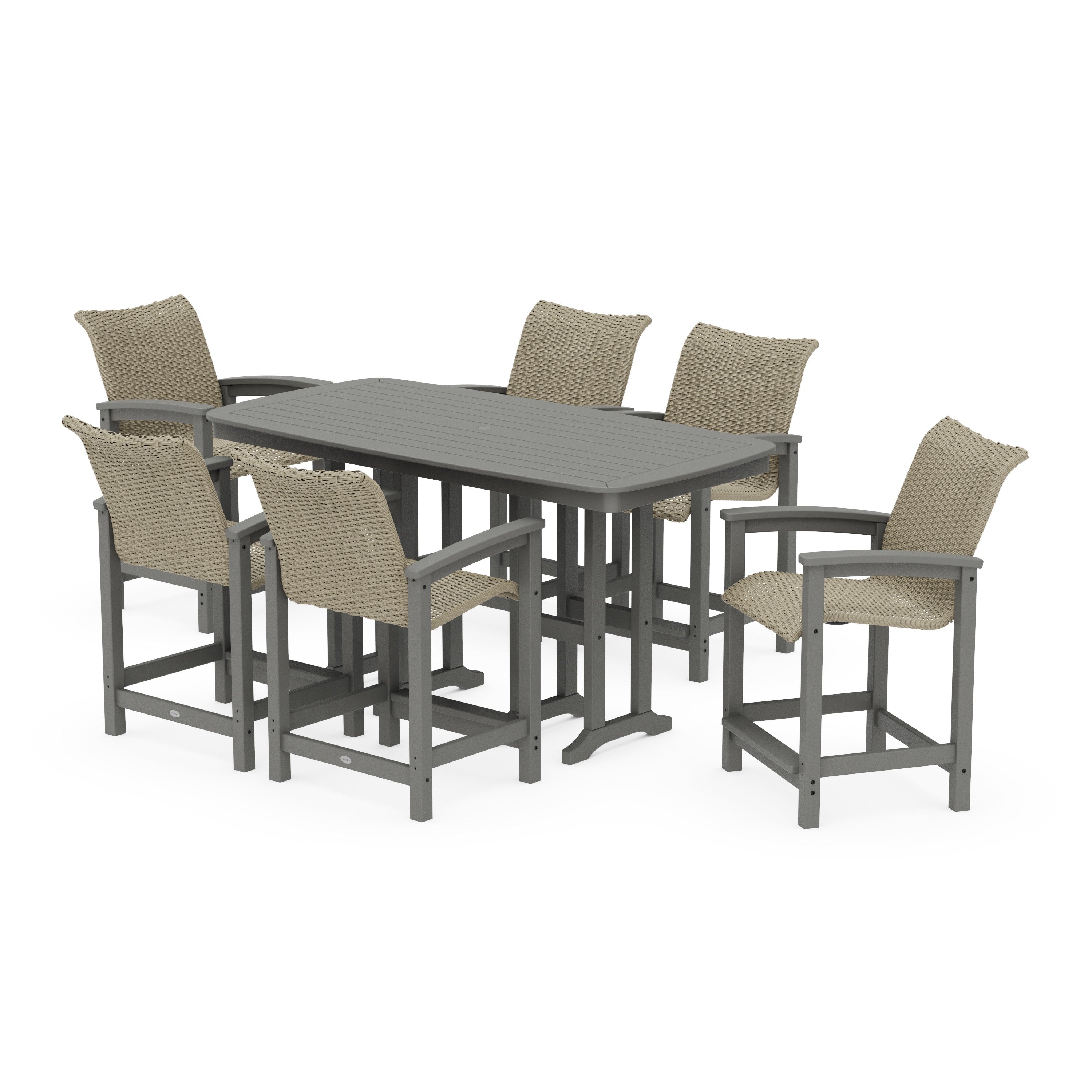 POLYWOOD® Coastal Woven Arm Chair 7-Piece Counter Set