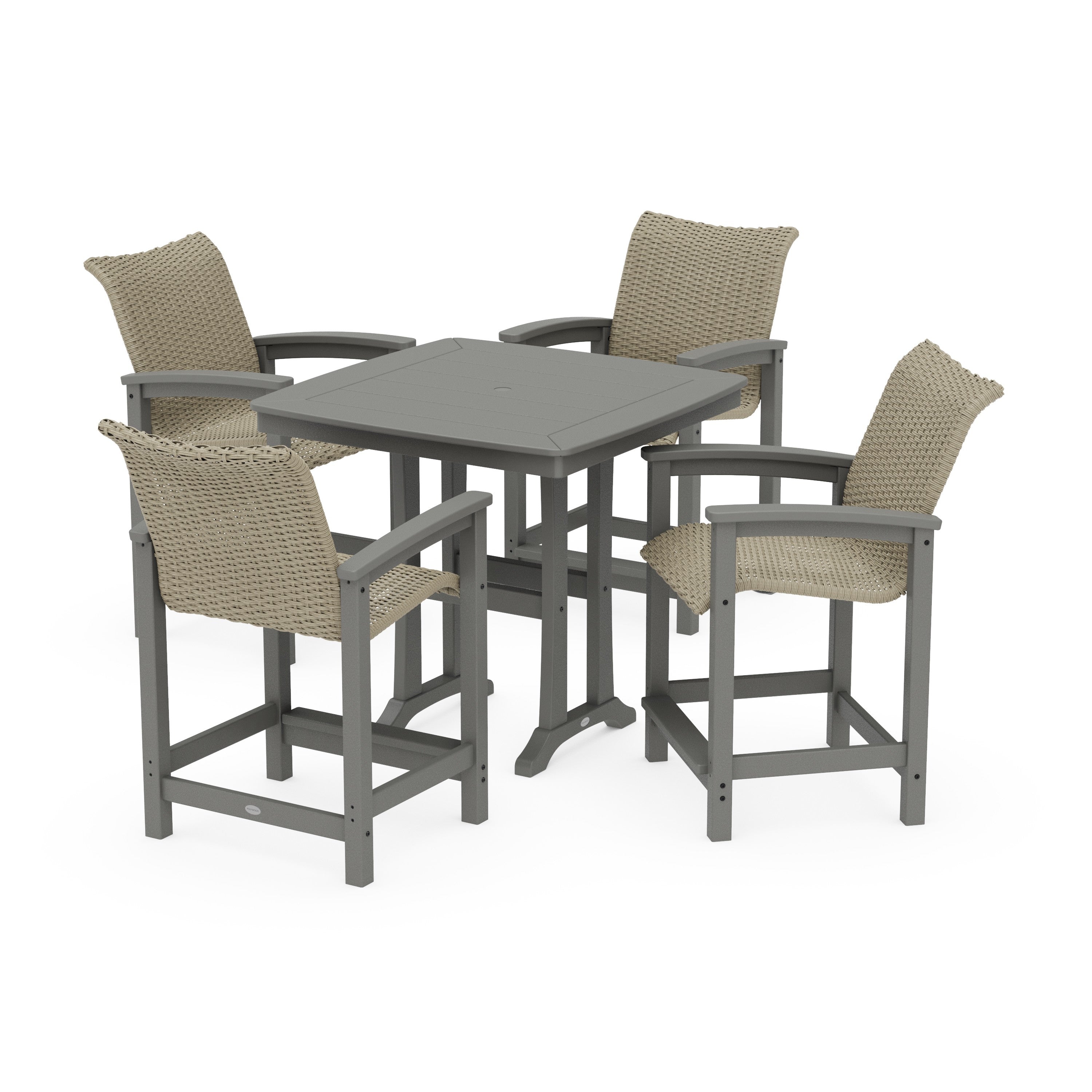 POLYWOOD® Coastal Woven 5-Piece Counter Set with Trestle Legs