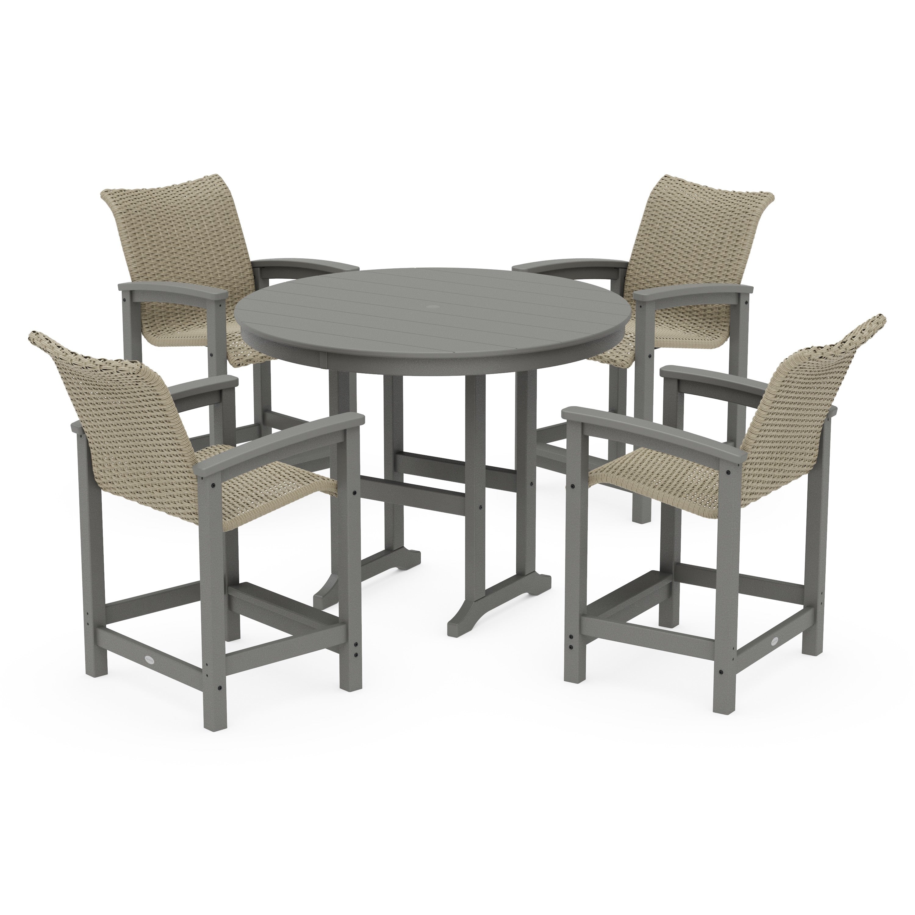 POLYWOOD® Coastal Woven 5-Piece Round Farmhouse Counter Set