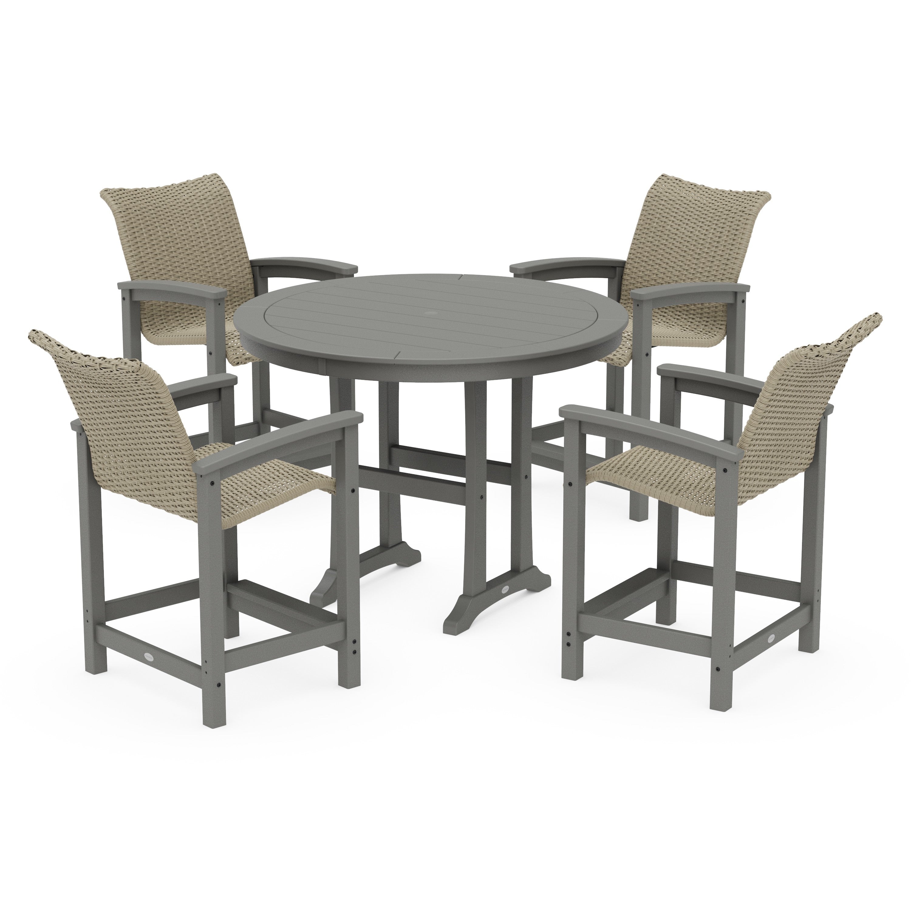 POLYWOOD® Coastal Woven 5-Piece Round Counter Set