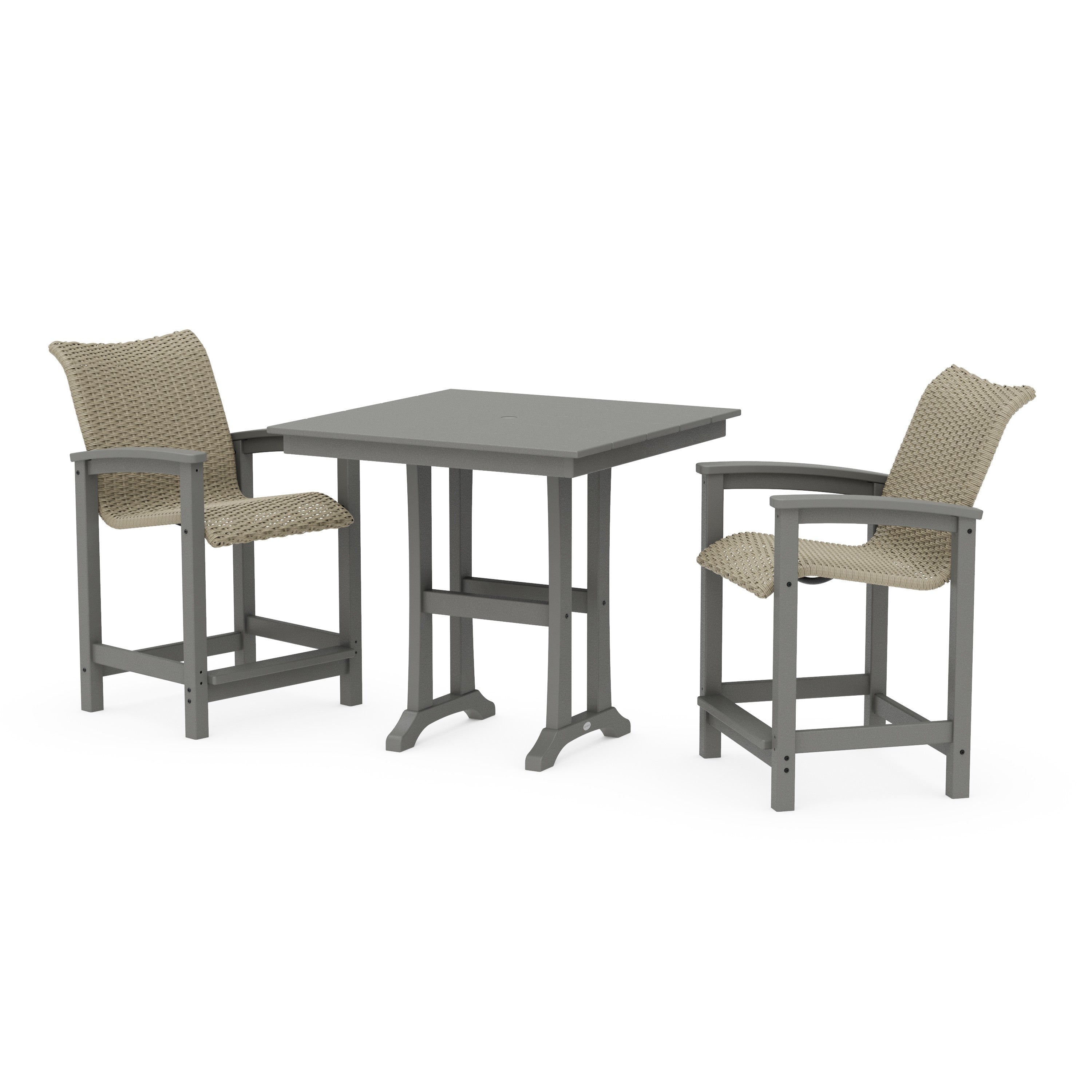 POLYWOOD® Coastal Woven 3-Piece Farmhouse Counter Set with Trestle Legs