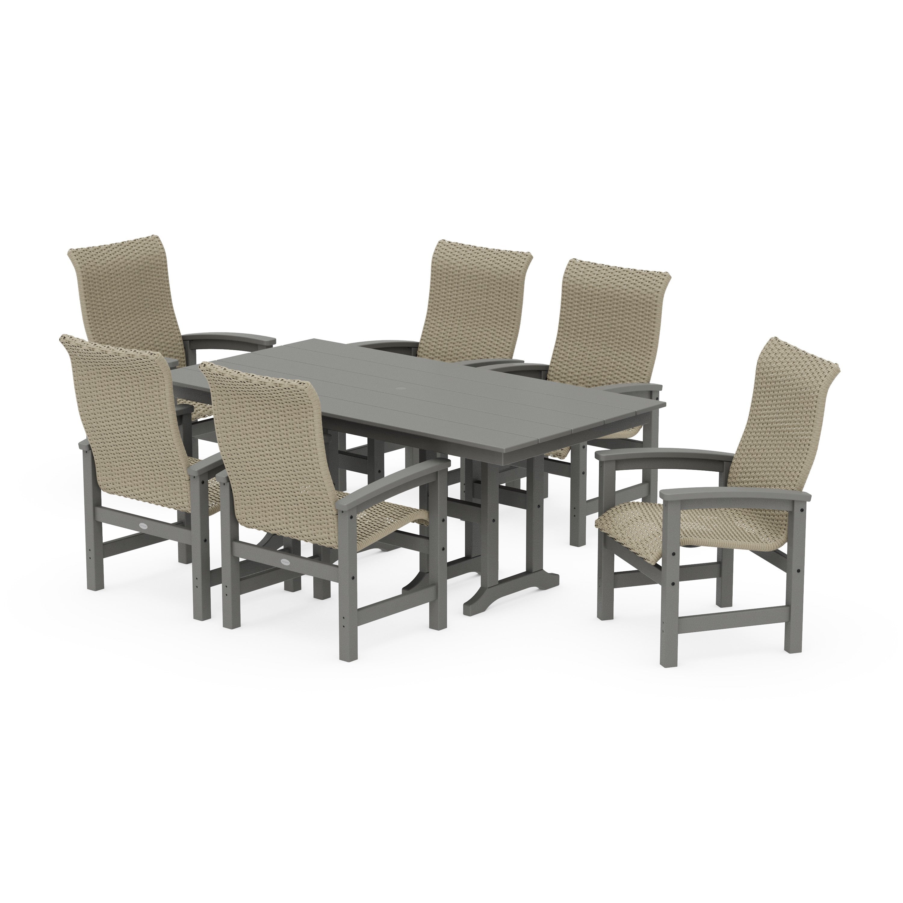POLYWOOD® Coastal Woven High-Back Arm Chair 7-Piece Farmhouse Dining Set