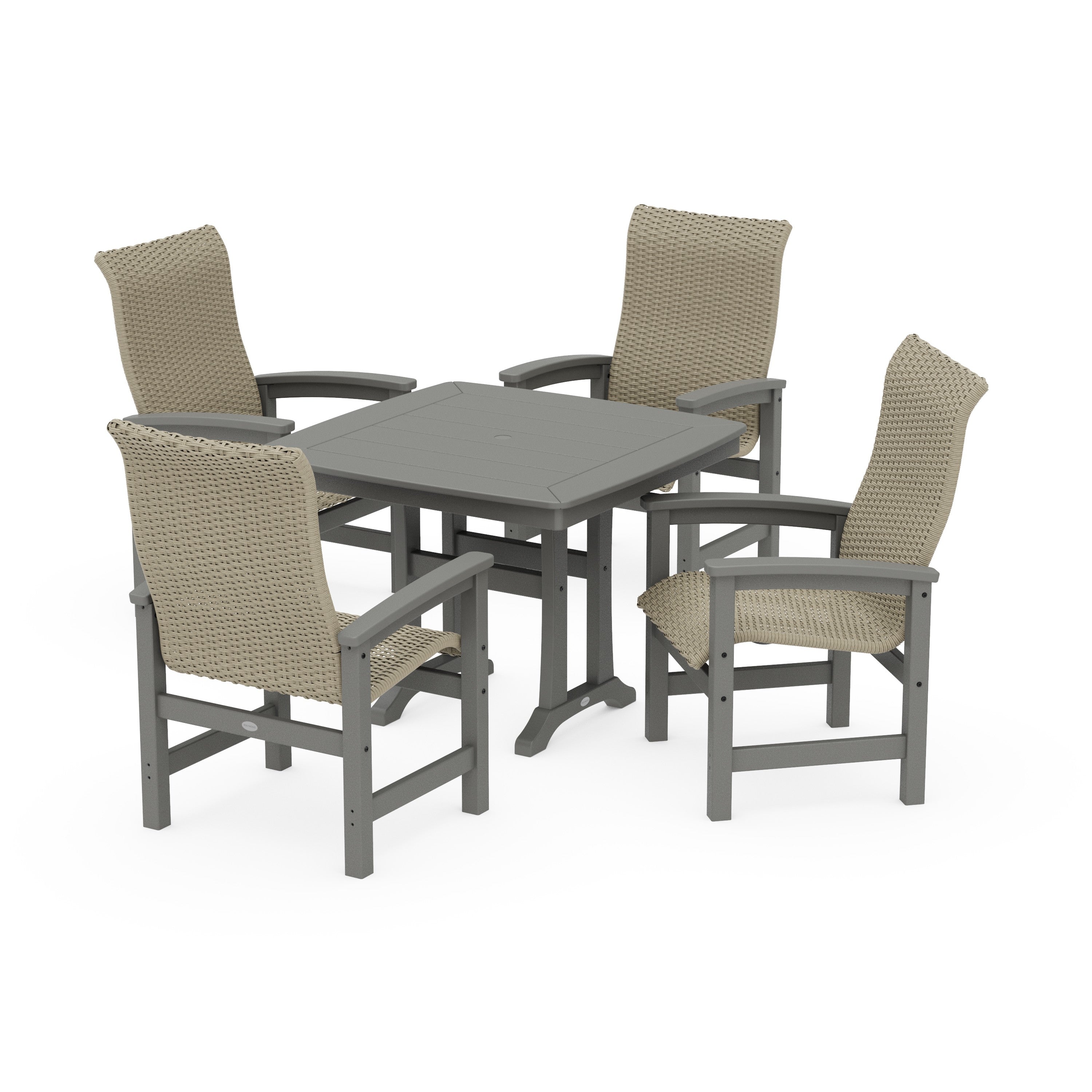Coastal Woven High-Back 5-Piece Dining Set with Trestle Legs