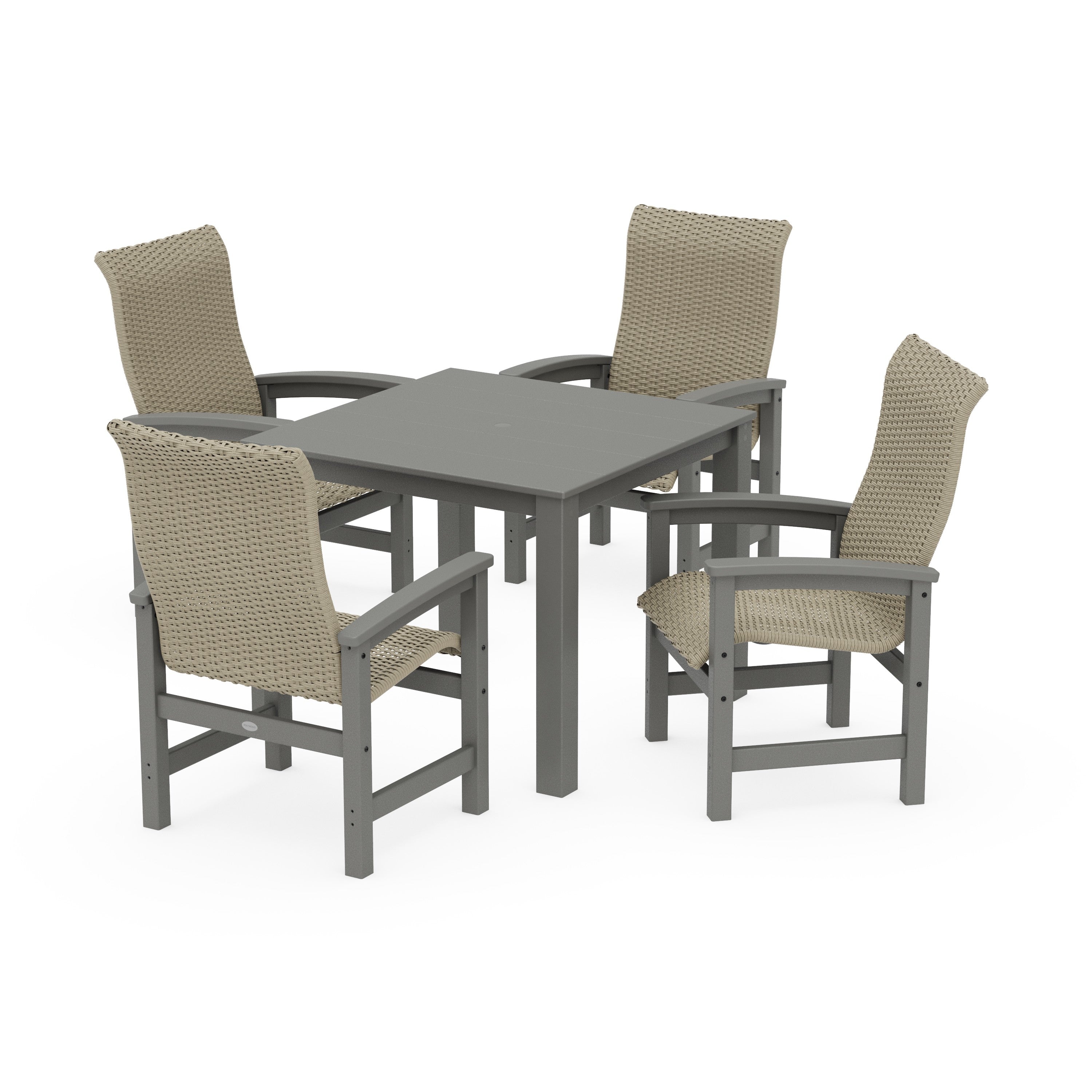 POLYWOOD® Coastal Woven High-Back 5-Piece Parsons Dining Set