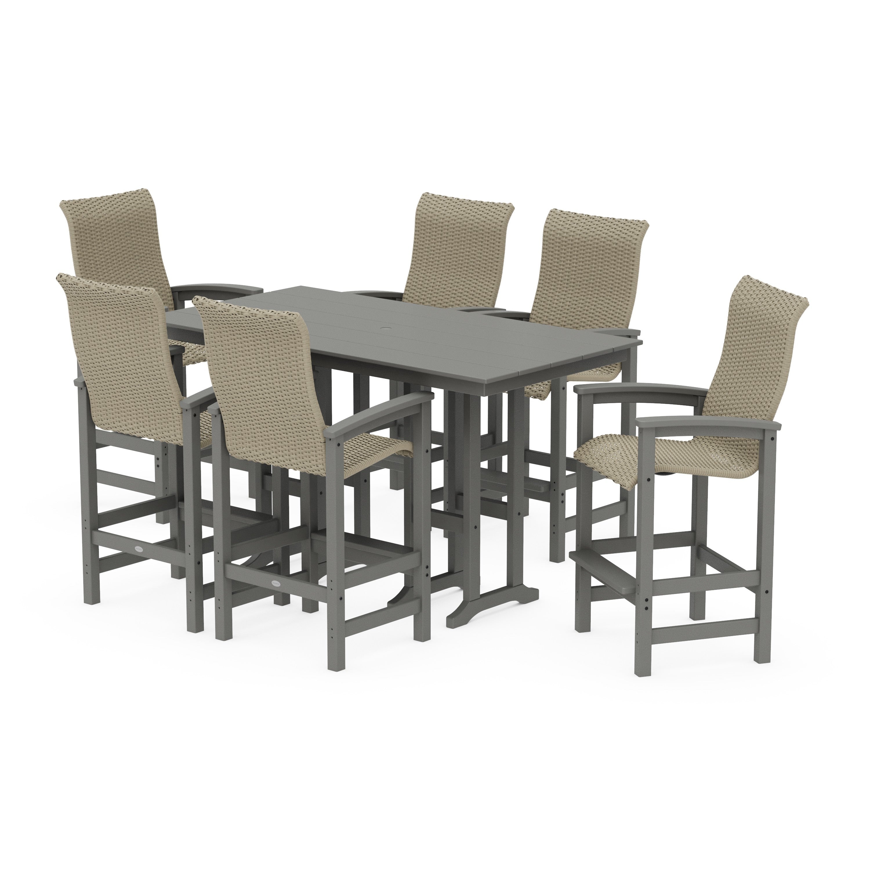 POLYWOOD® Coastal Woven High-Back Arm Chair 7-Piece Farmhouse Bar Set