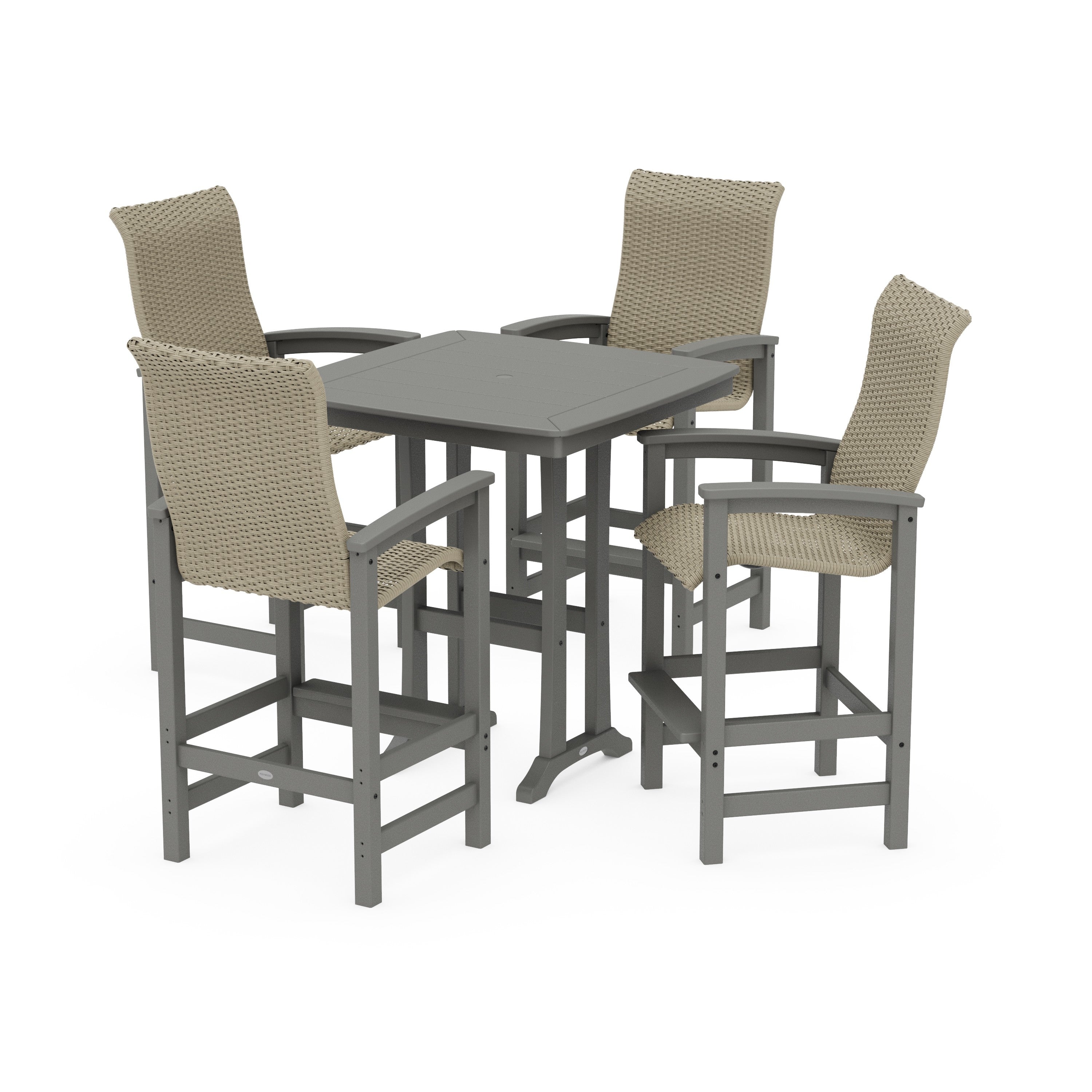 POLYWOOD® Coastal Woven High-Back 5-Piece Bar Set with Trestle Legs