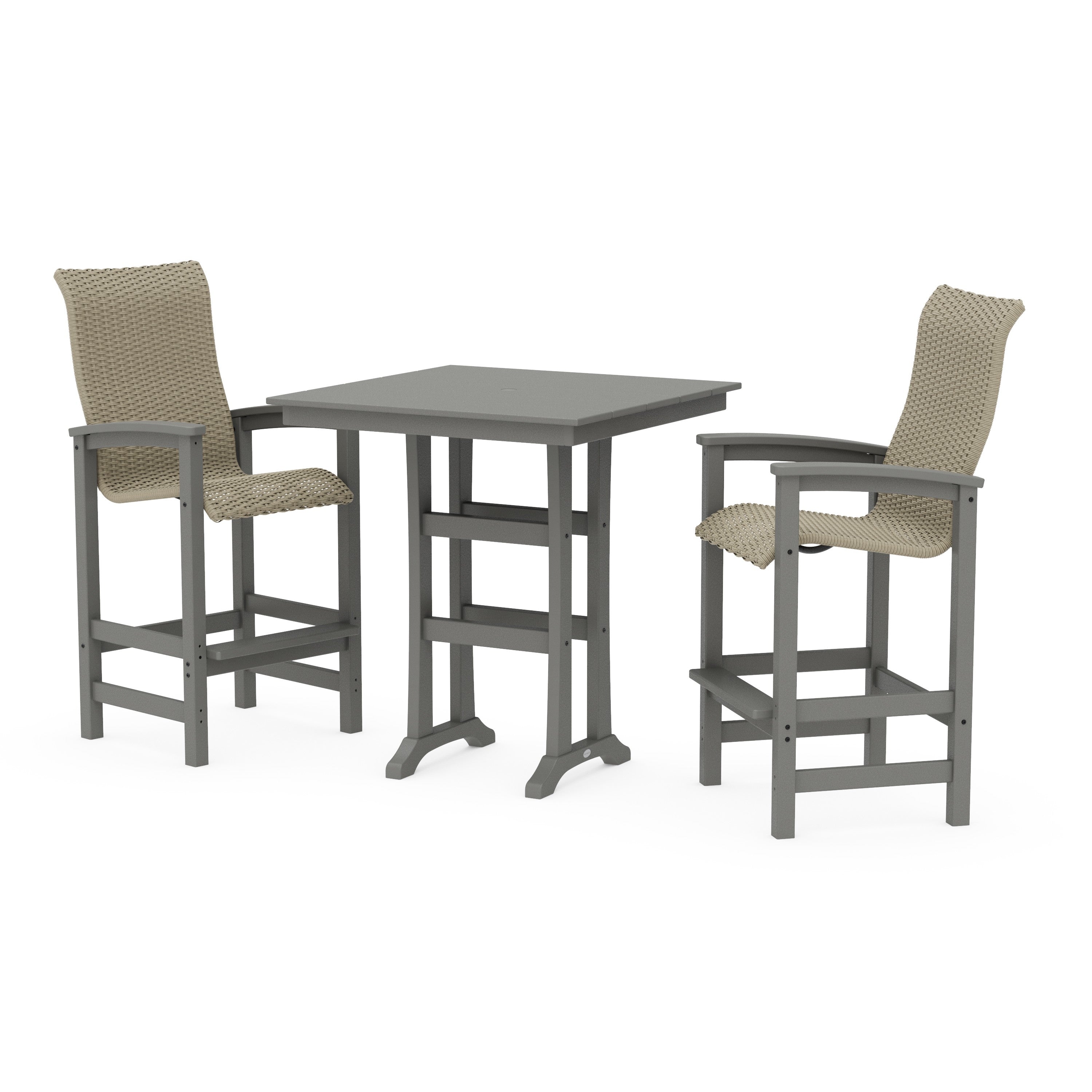 POLYWOOD® Coastal Woven High-Back 3-Piece Farmhouse Bar Set with Trestle Legs