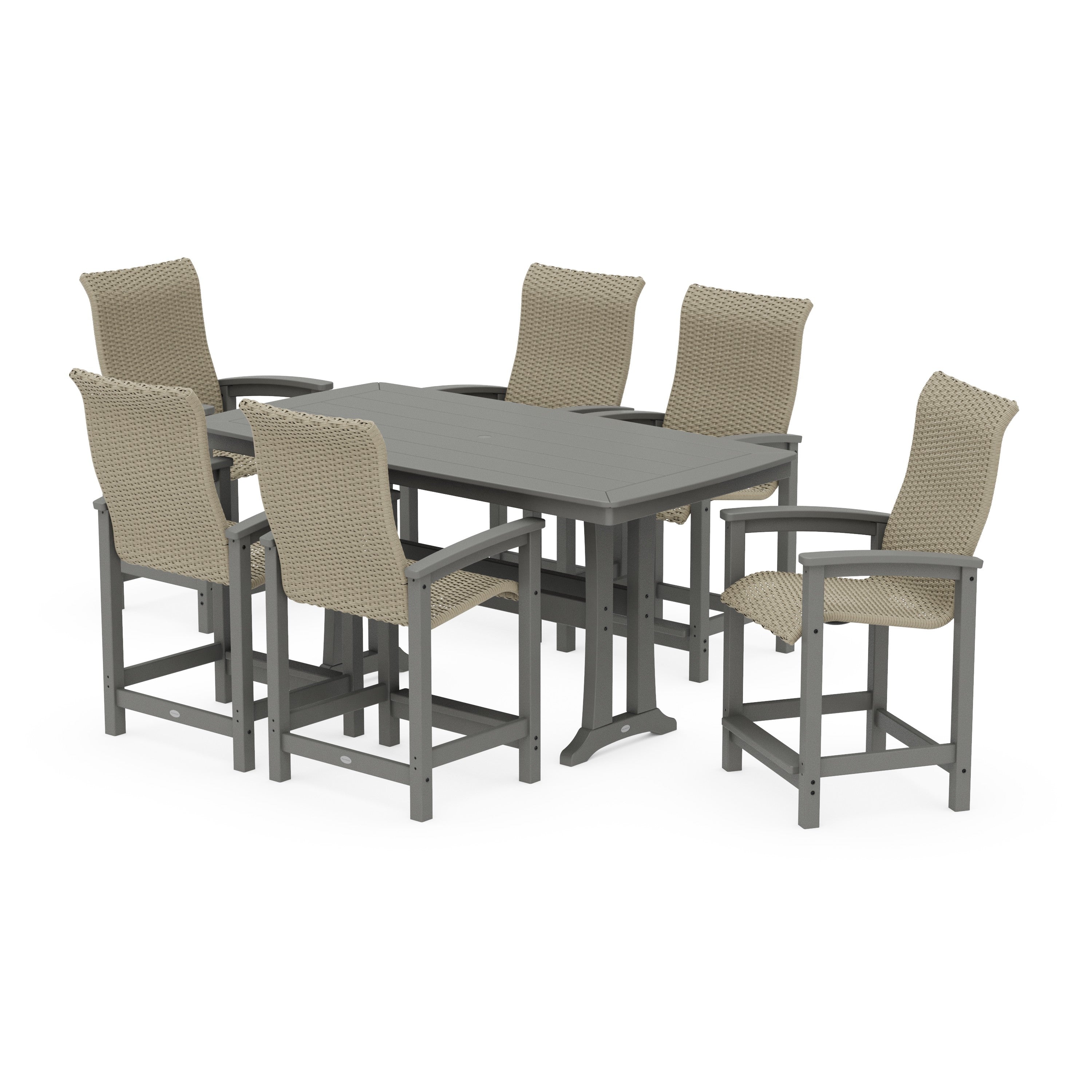 POLYWOOD® Coastal Woven High-Back Arm Chair 7-Piece Counter Set with Trestle Legs