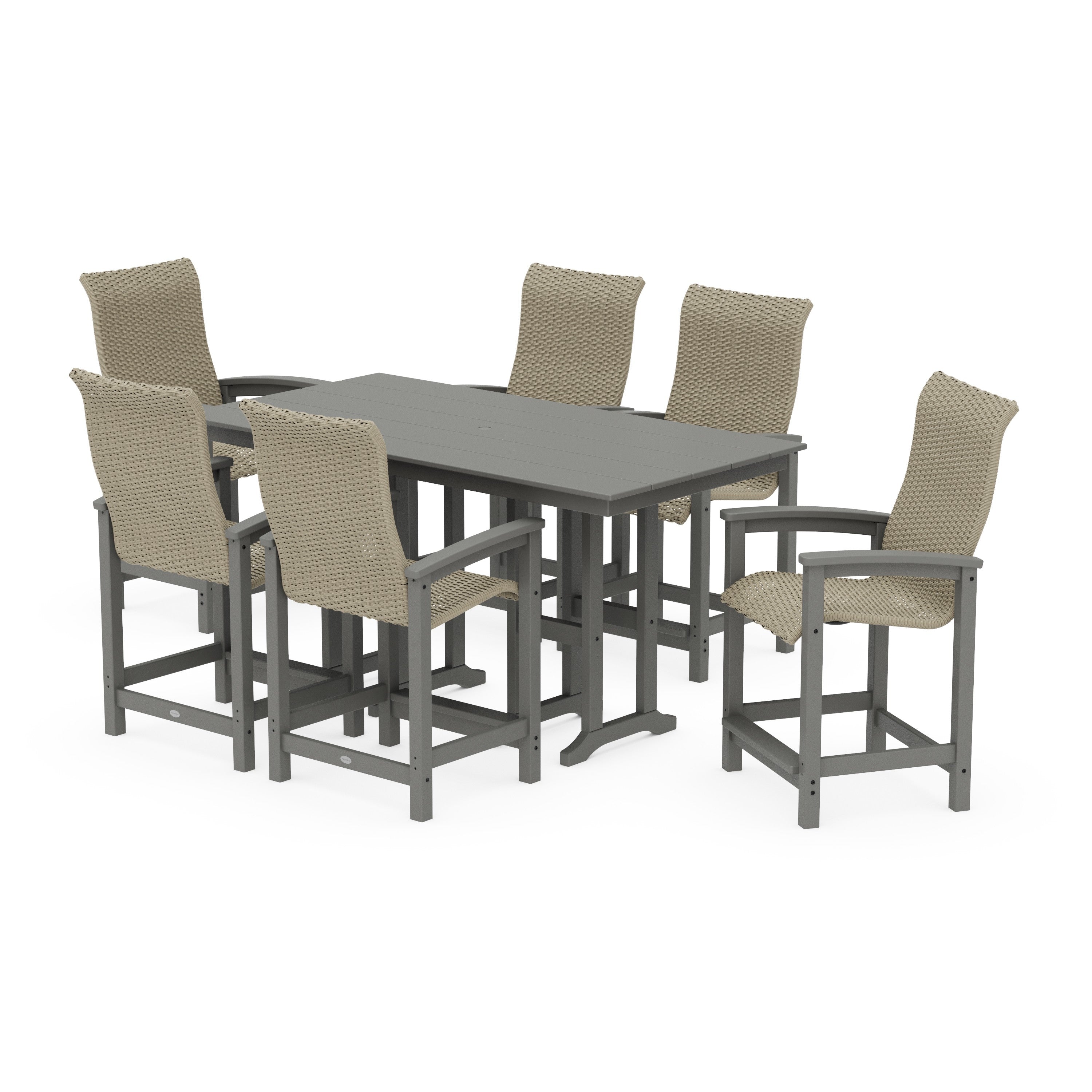 POLYWOOD® Coastal Woven High-Back Arm Chair 7-Piece Farmhouse Counter Set