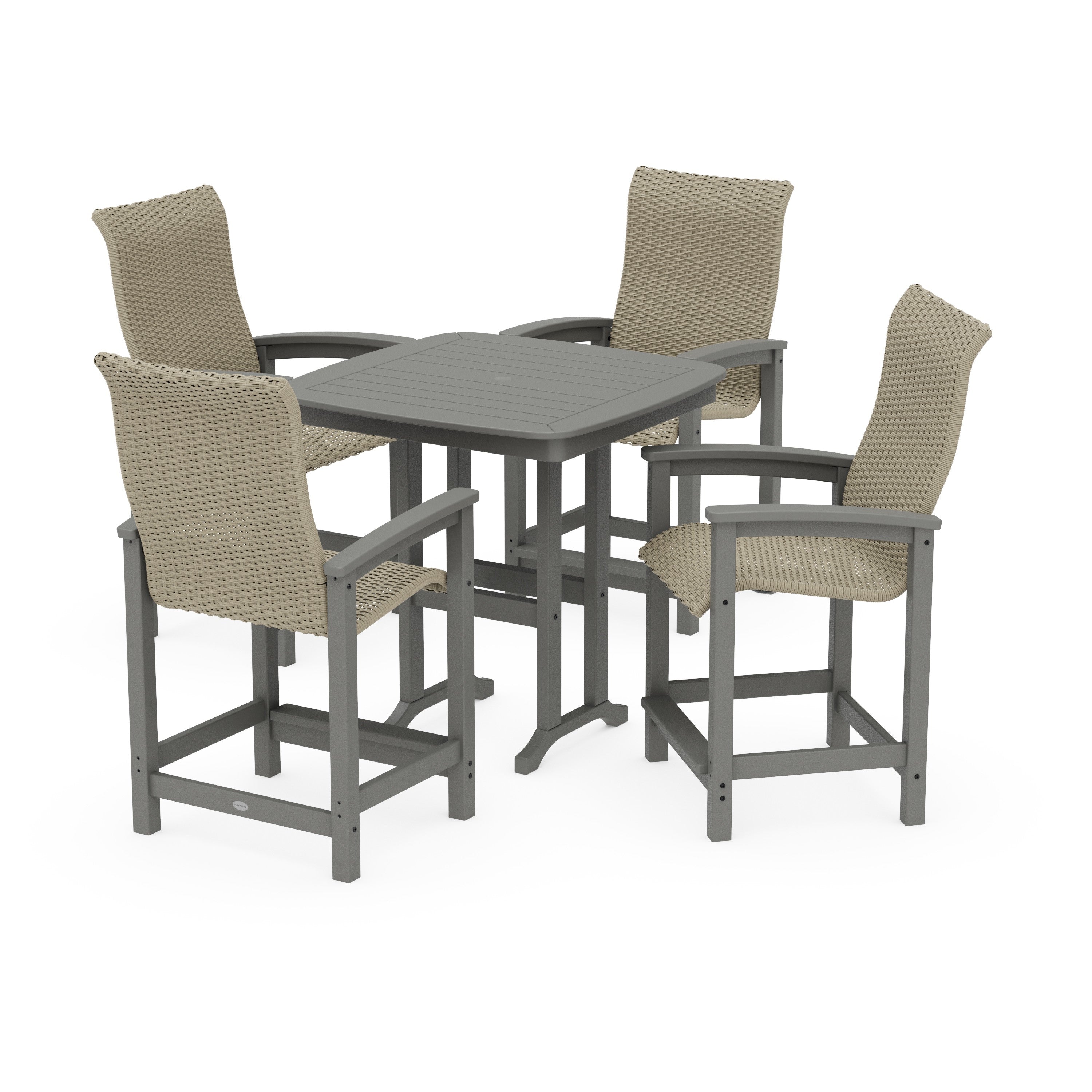 POLYWOOD® Coastal Woven High-Back 5-Piece Counter Set