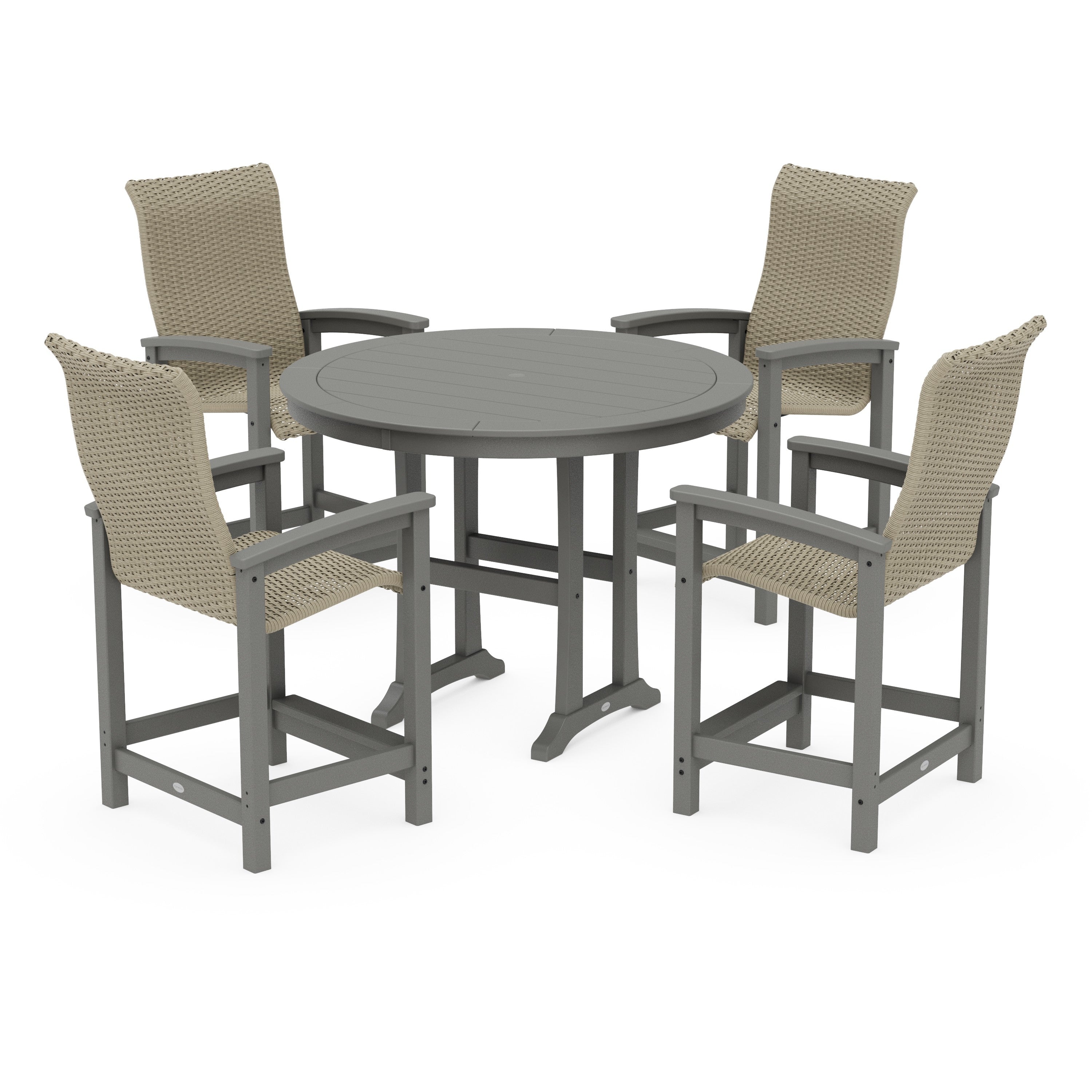 POLYWOOD® Coastal Woven High-Back 5-Piece Round Counter Set