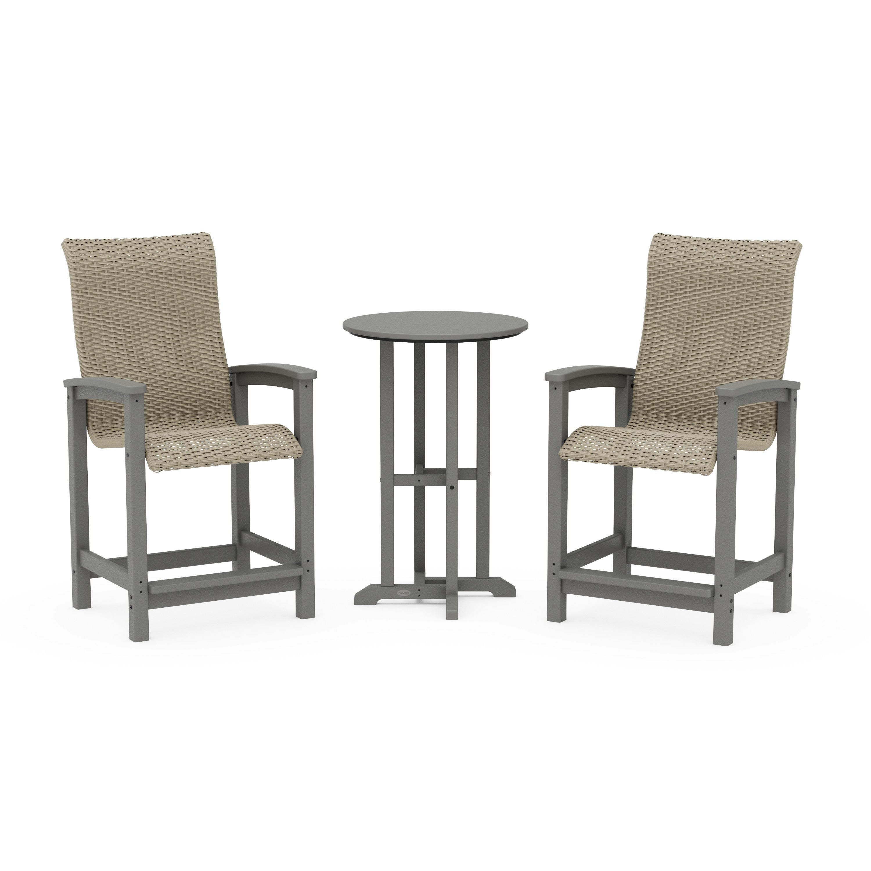 POLYWOOD® Coastal Woven High-Back 3-Piece Farmhouse Counter Set