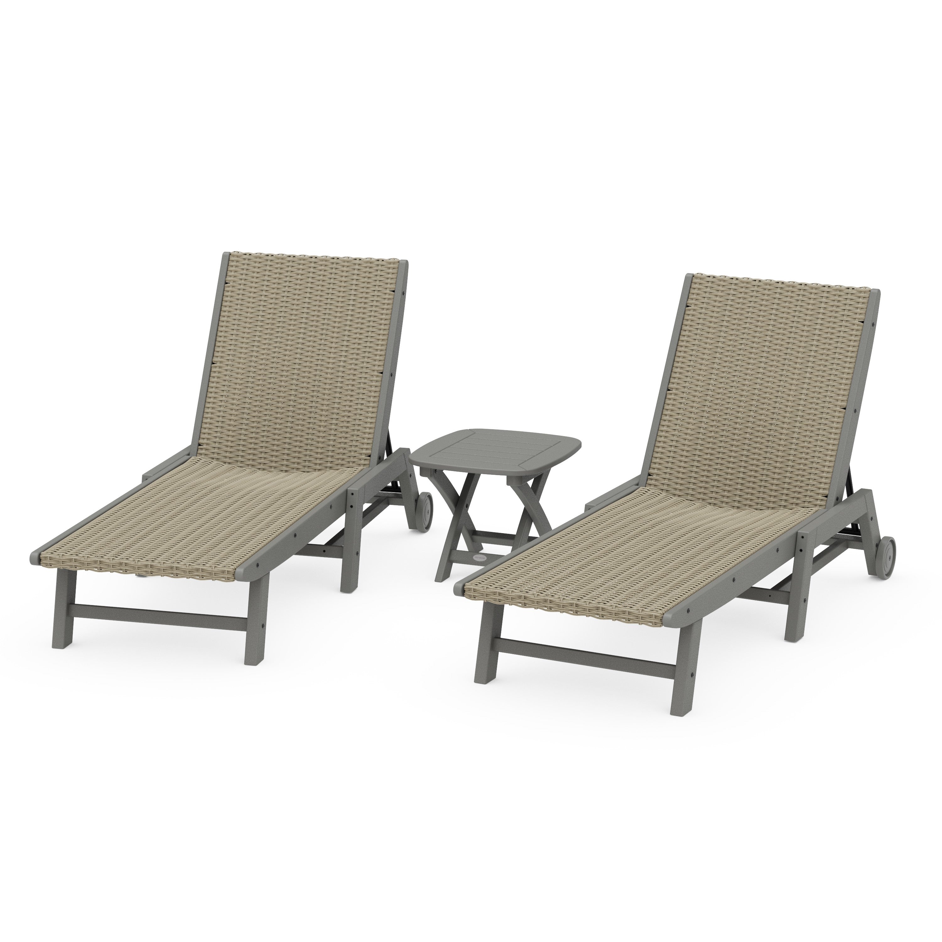 POLYWOOD® 3 - Piece Coastal Woven Chaise with Wheels Lounge Set