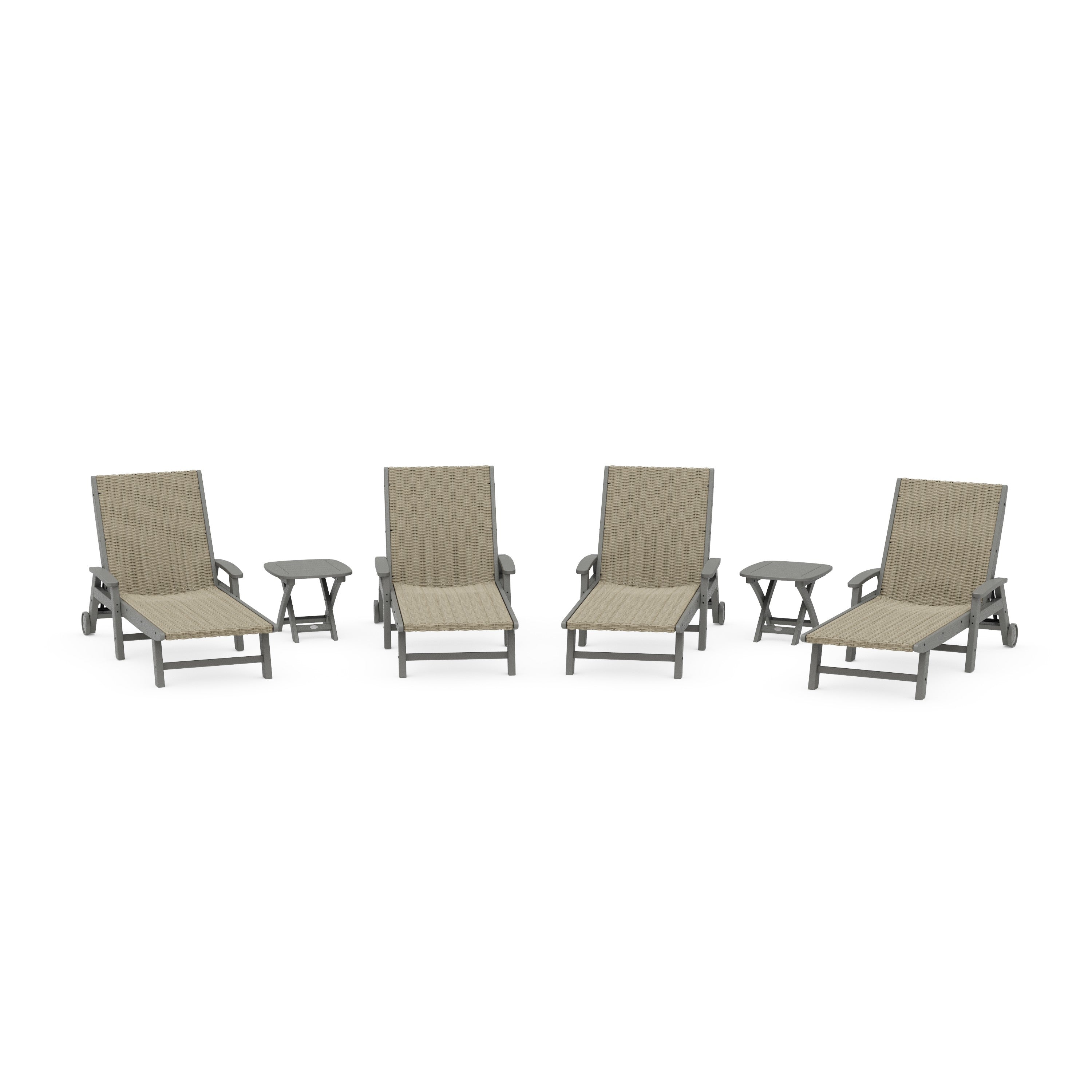 POLYWOOD® 6- Piece Coastal Woven Chaise with Arms and Wheels Lounge Set