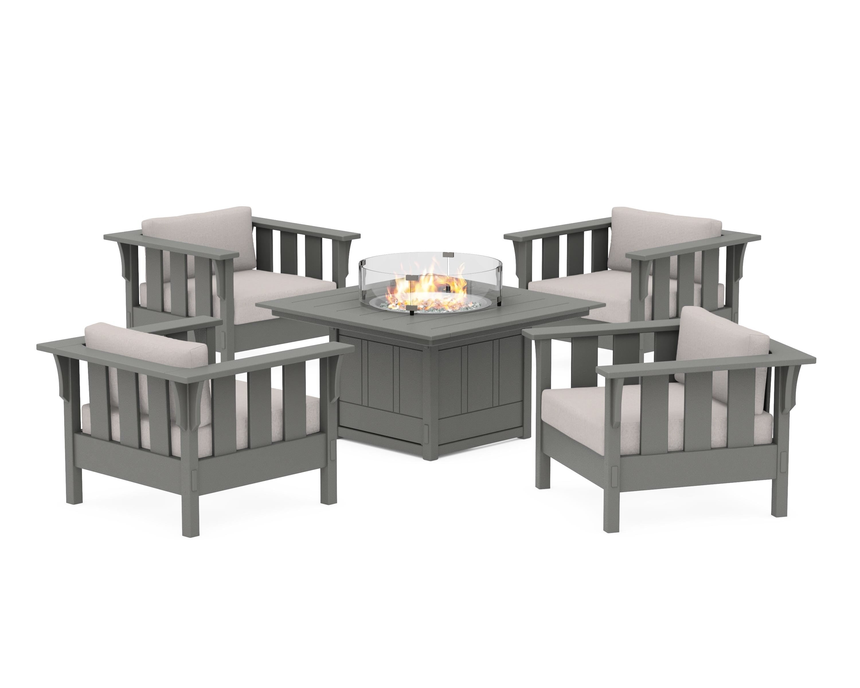 Martha Stewart by POLYWOOD Acadia 5-Piece Deep Seating Set with Fire Pit Table