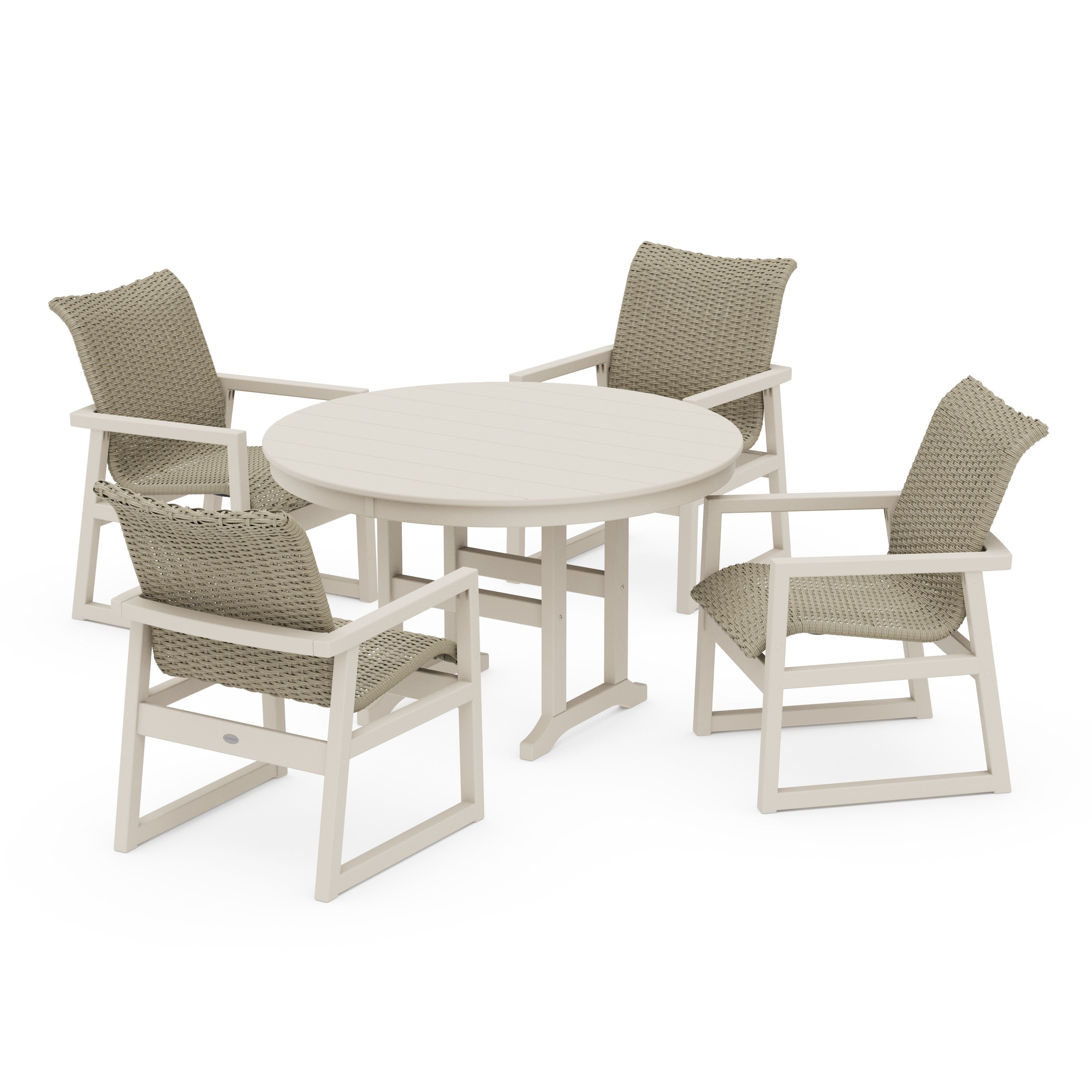 POLYWOOD® EDGE Woven 5-Piece Round Farmhouse Dining Set