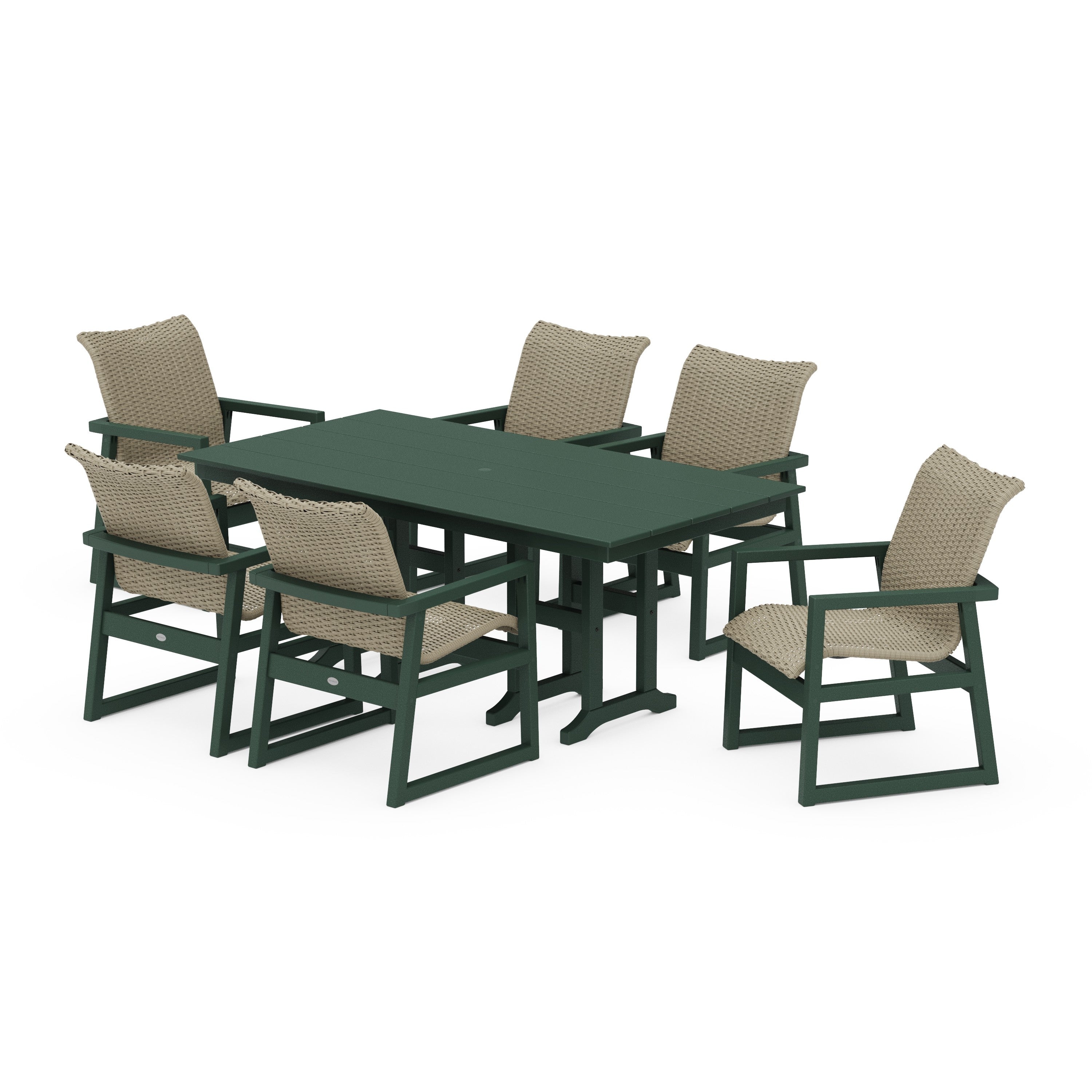 POLYWOOD® EDGE Woven Arm Chair 7-Piece Farmhouse Dining Set