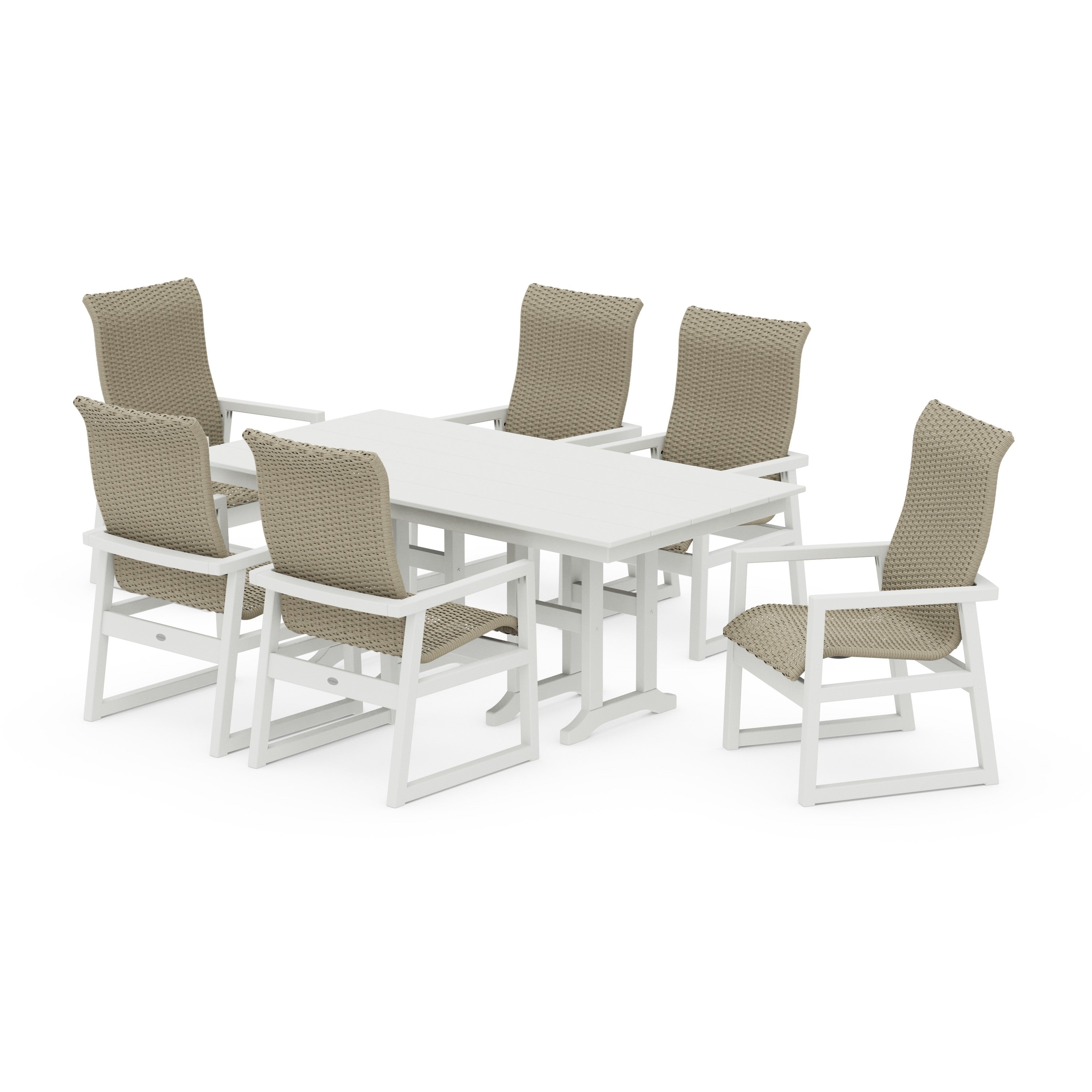 POLYWOOD® EDGE Woven Highback Arm Chair 7-Piece Farmhouse Dining Set