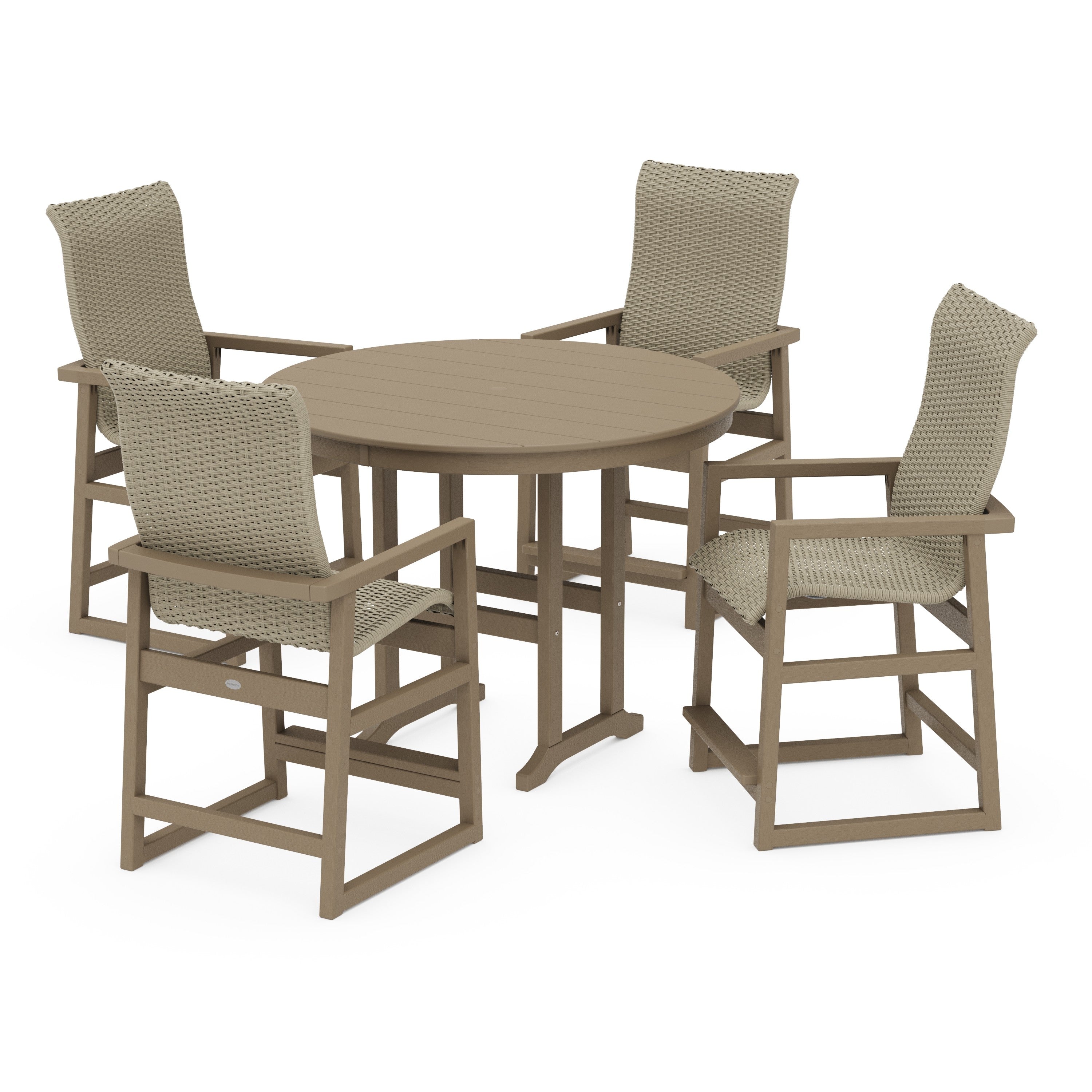 POLYWOOD® EDGE Woven Highback 5-Piece Round Farmhouse Counter Set