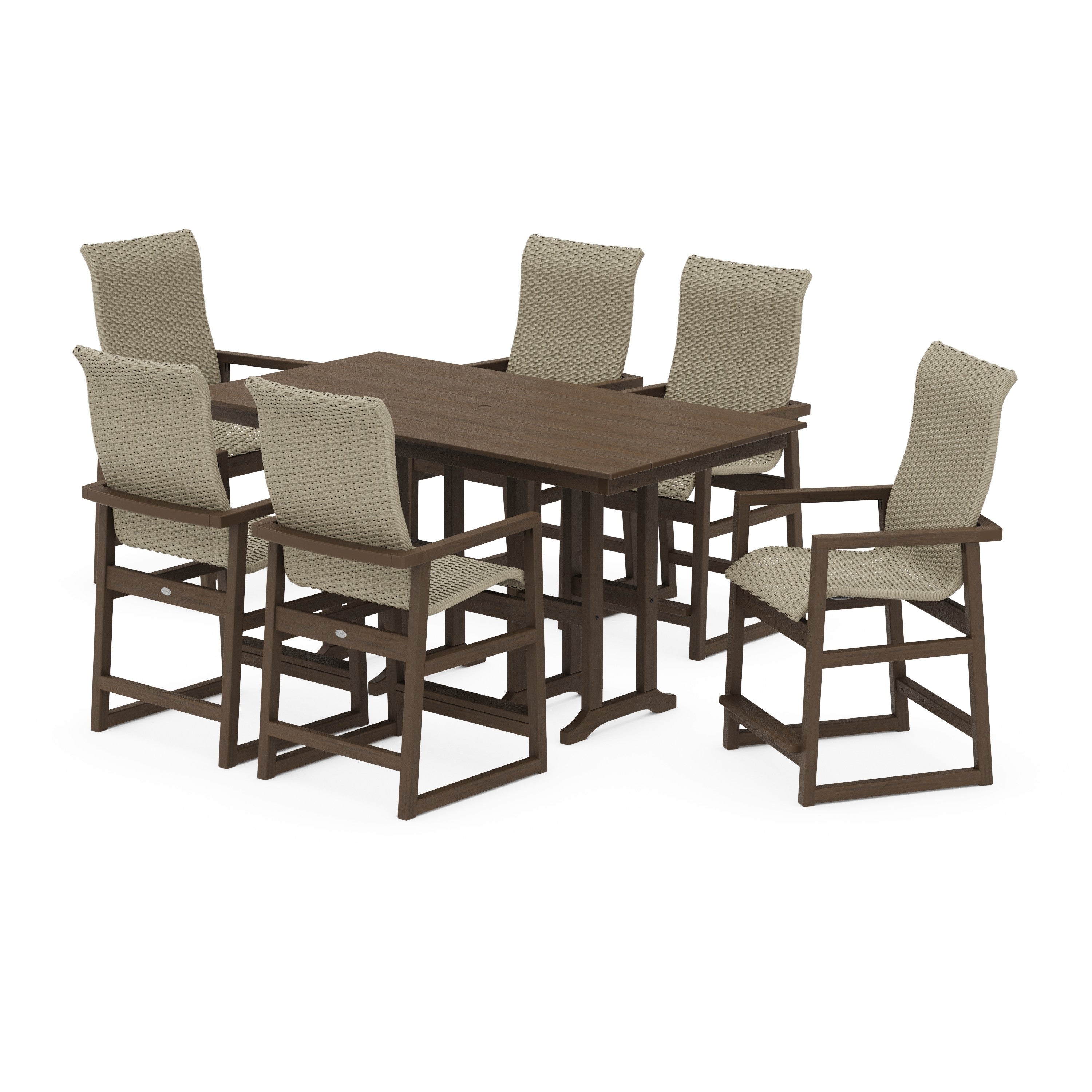 POLYWOOD® EDGE Woven Highback Arm Chair 7-Piece Farmhouse Counter Set
