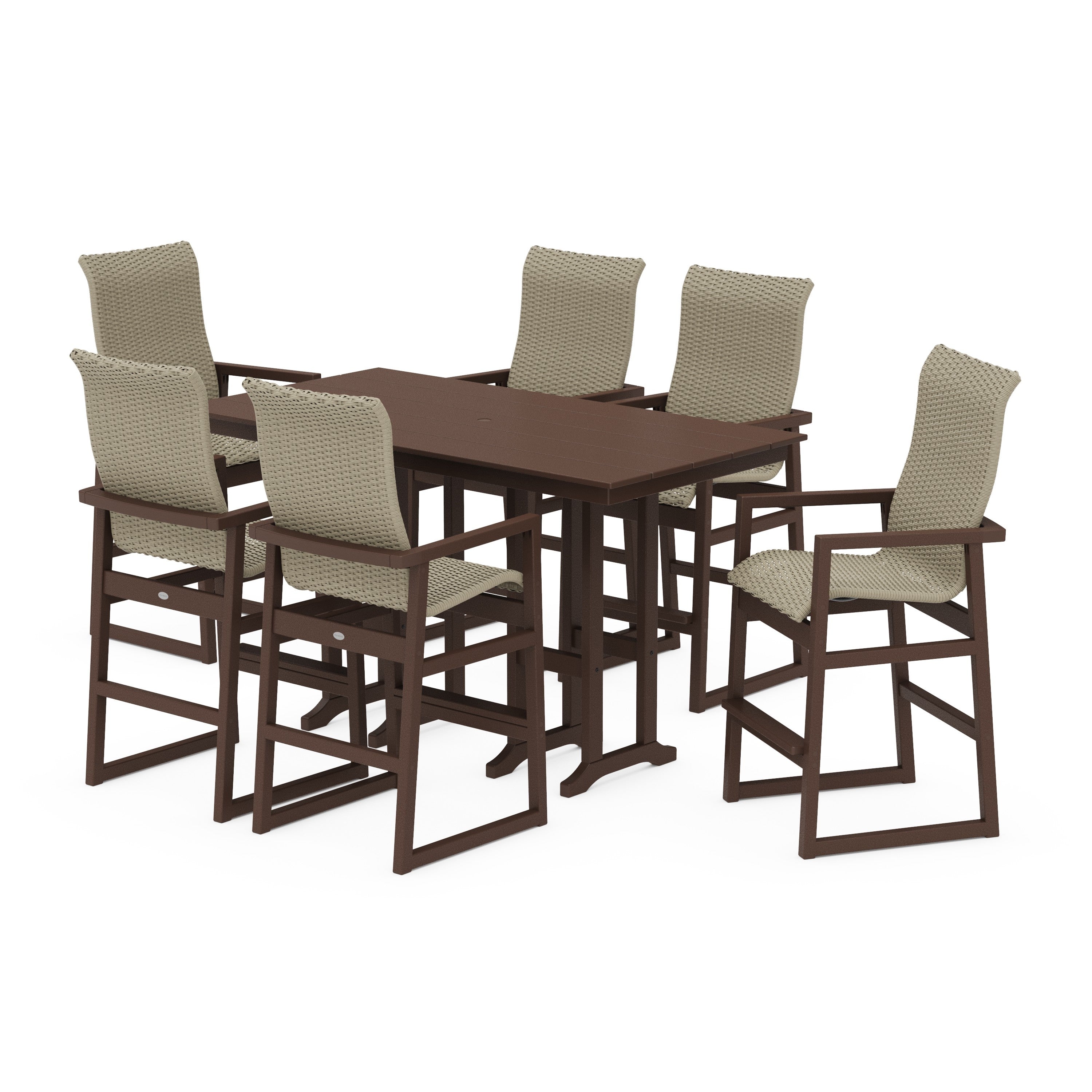 POLYWOOD® EDGE Woven Highback Arm Chair 7-Piece Farmhouse Bar Set