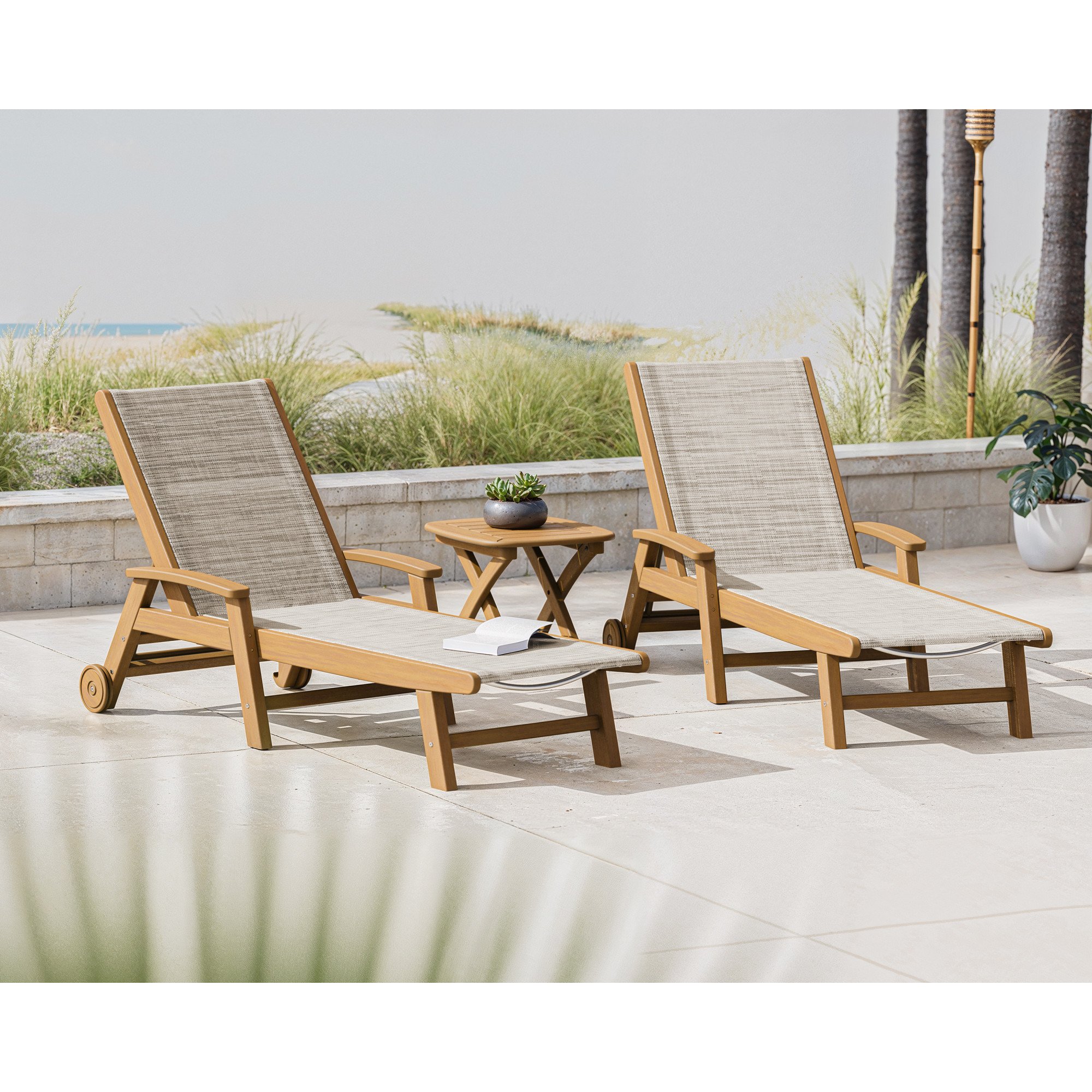 POLYWOOD® Coastal 3-Piece Wheeled Chaise Set - Lifestyle View 2