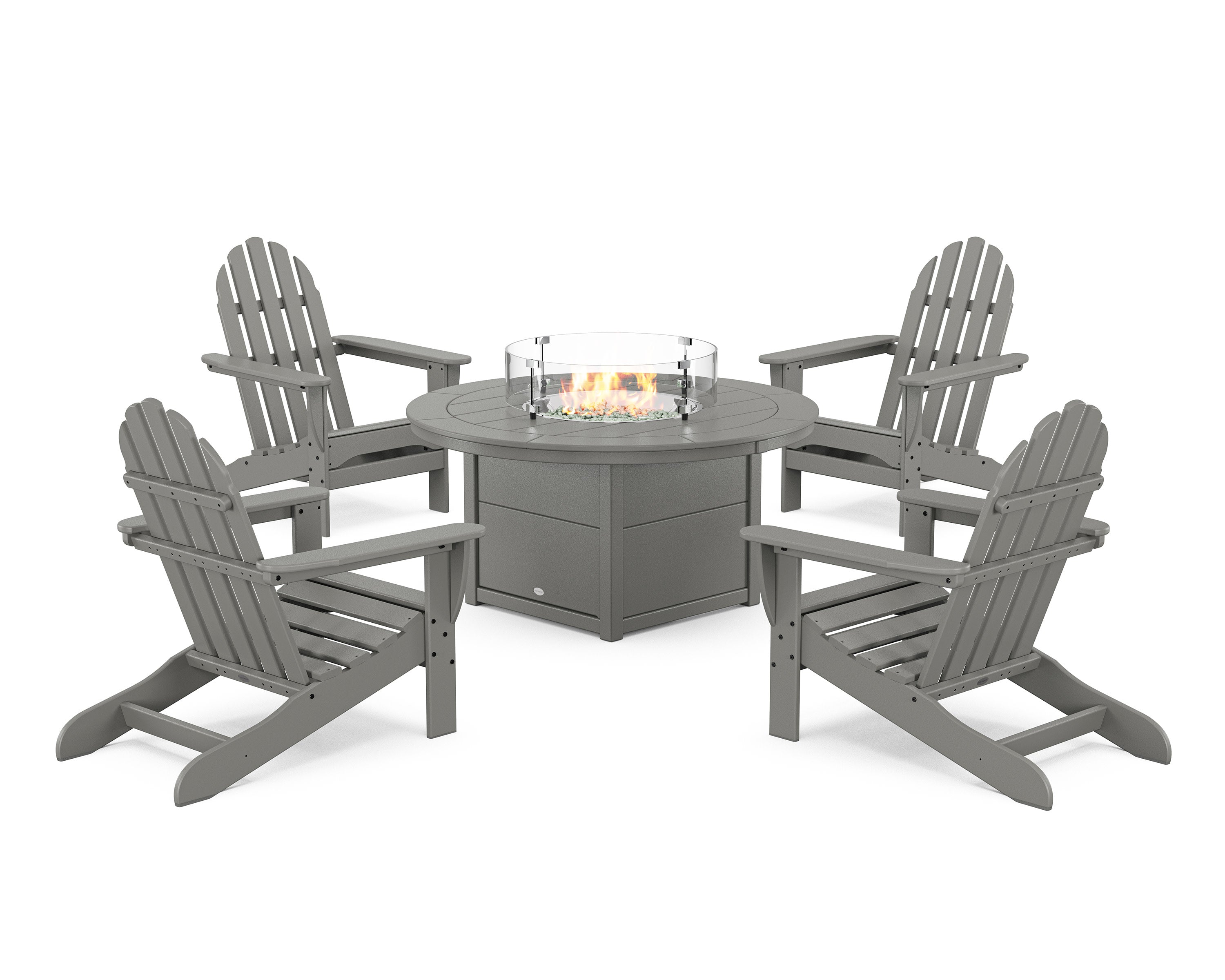 POLYWOOD® Classic Adirondack 5-Piece Conversation Set with Fire Pit Table