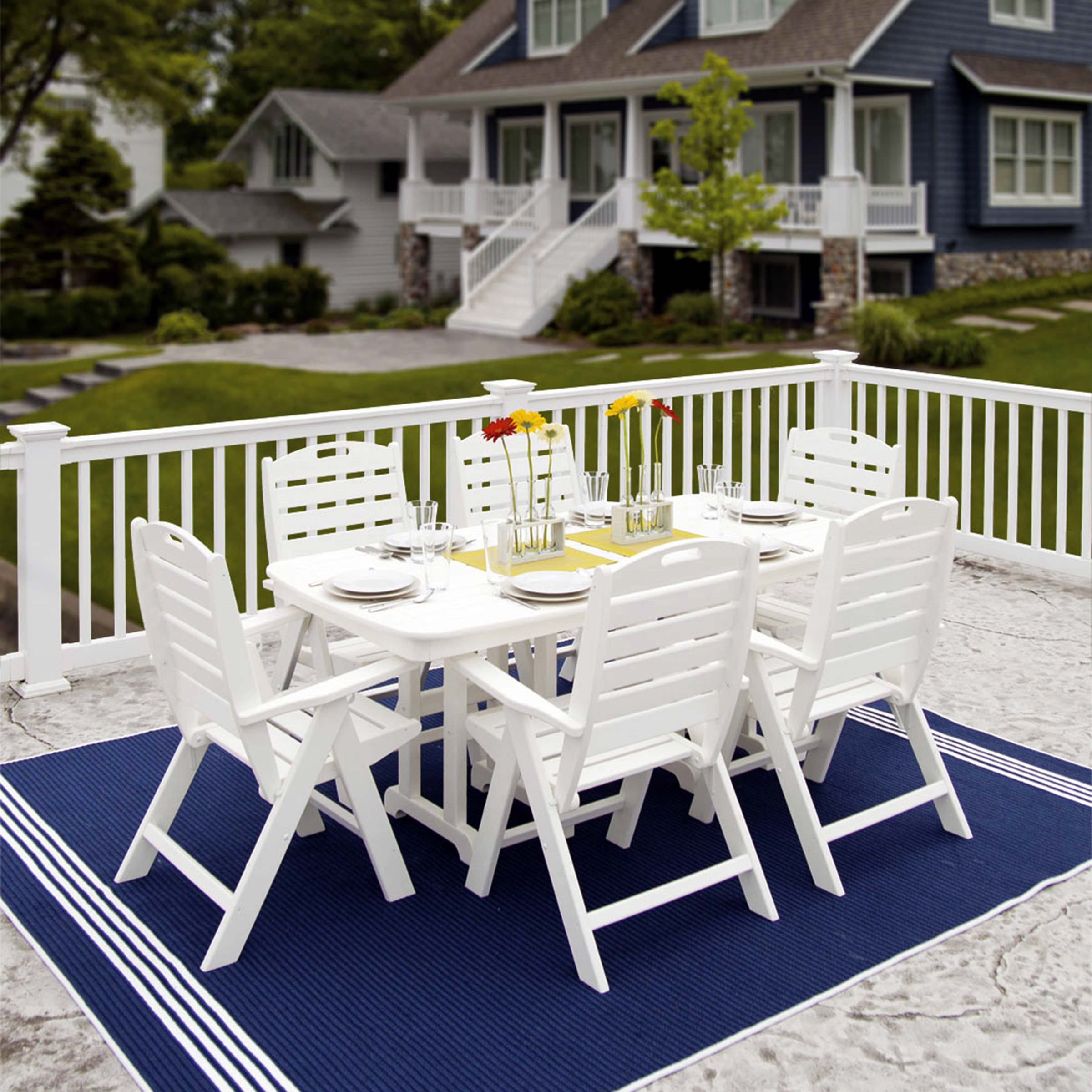 POLYWOOD Nautical High Back 6 Chair Dining Set