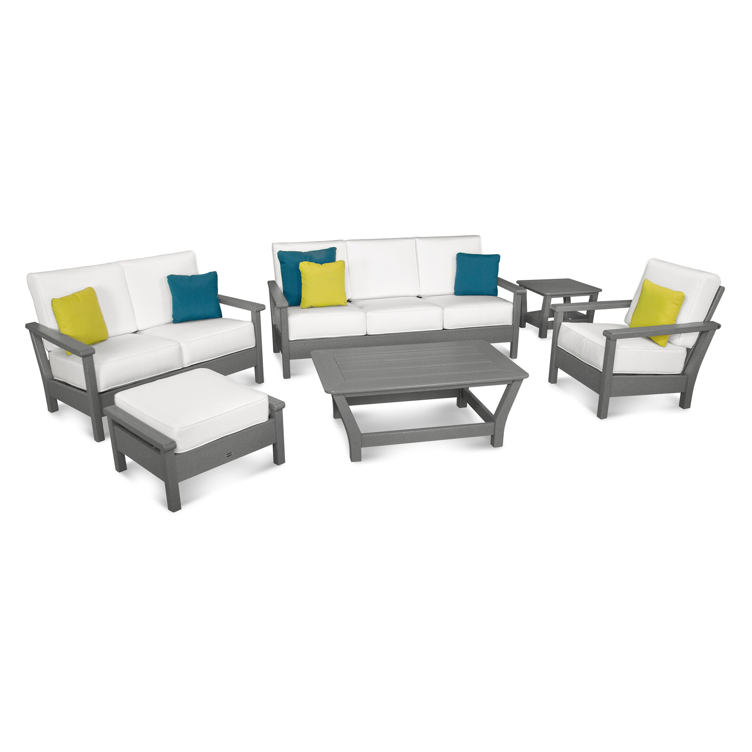 POLYWOOD Harbour Collection 6-Piece Outdoor Living Set with Accent Pillows