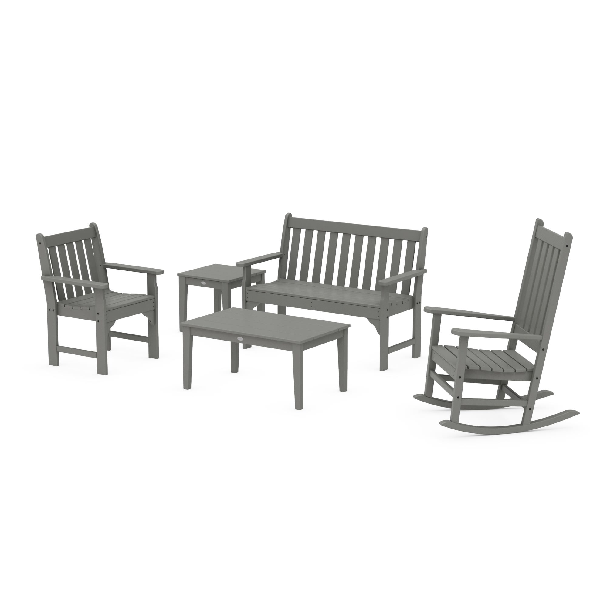 POLYWOOD® Vineyard 5-Piece Bench & Rocking Chair Set
