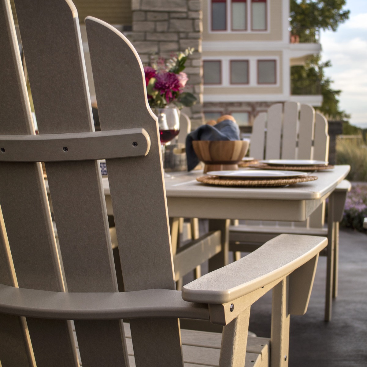 POLYWOOD Vineyard Curveback Adirondack 9 pc Nautical Trestle Dining Set