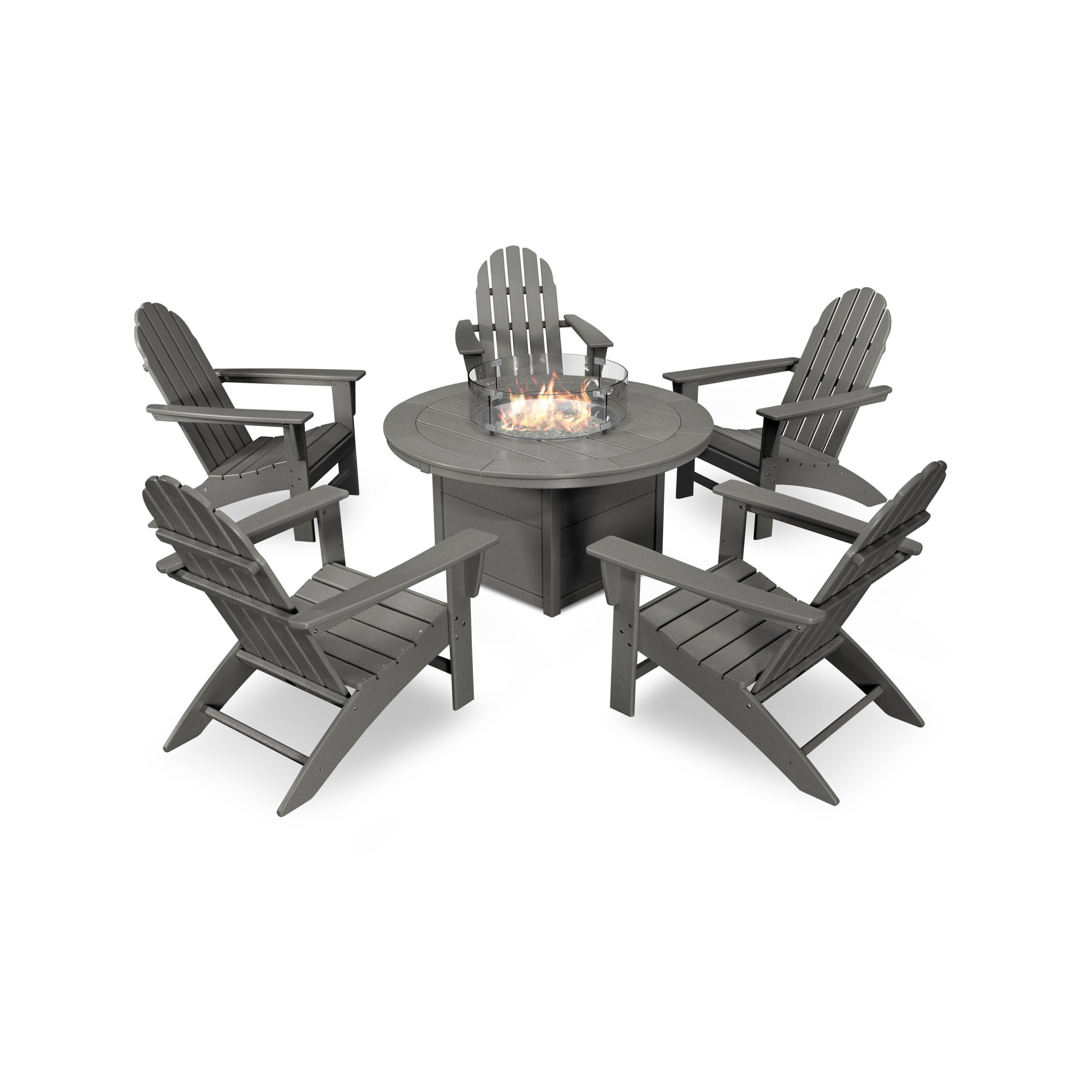 POLYWOOD® Vineyard Adirondack 6-Piece Chat Set with Fire Pit Table