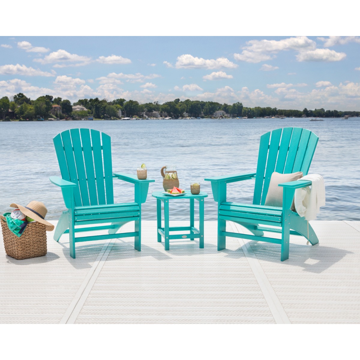 POLYWOOD Nautical 3-Piece Curveback Adirondack Set