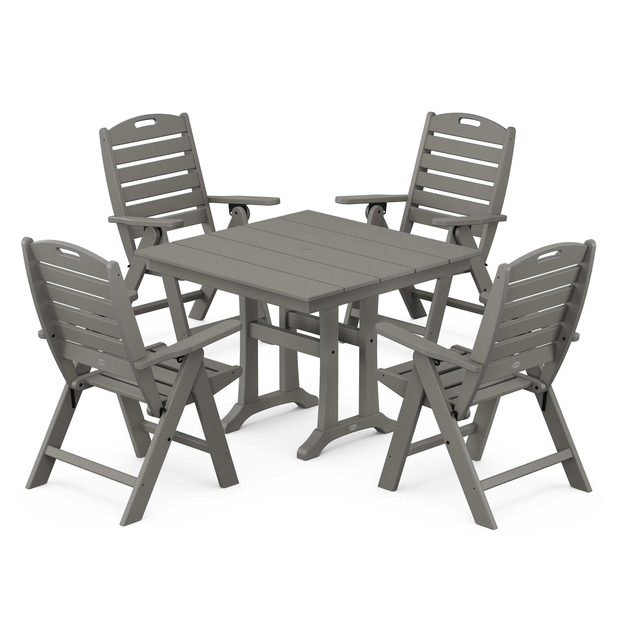 POLYWOOD® Nautical Folding Highback Chair 5-Piece Farmhouse Trestle Dining Set