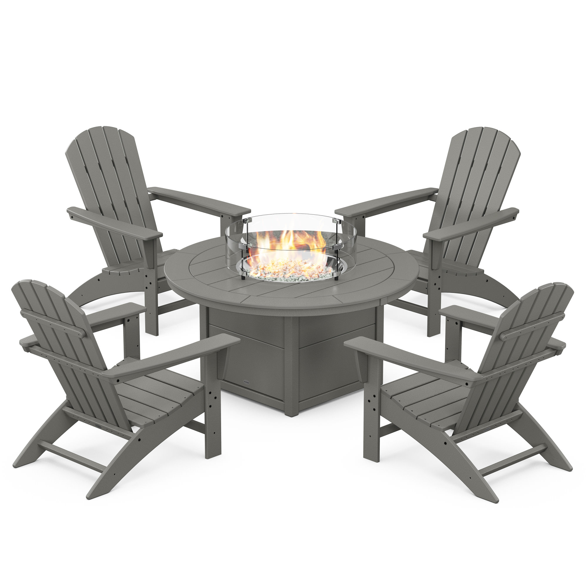POLYWOOD® Nautical 5-Piece Adirondack Chair Conversation Set with Fire Pit Table